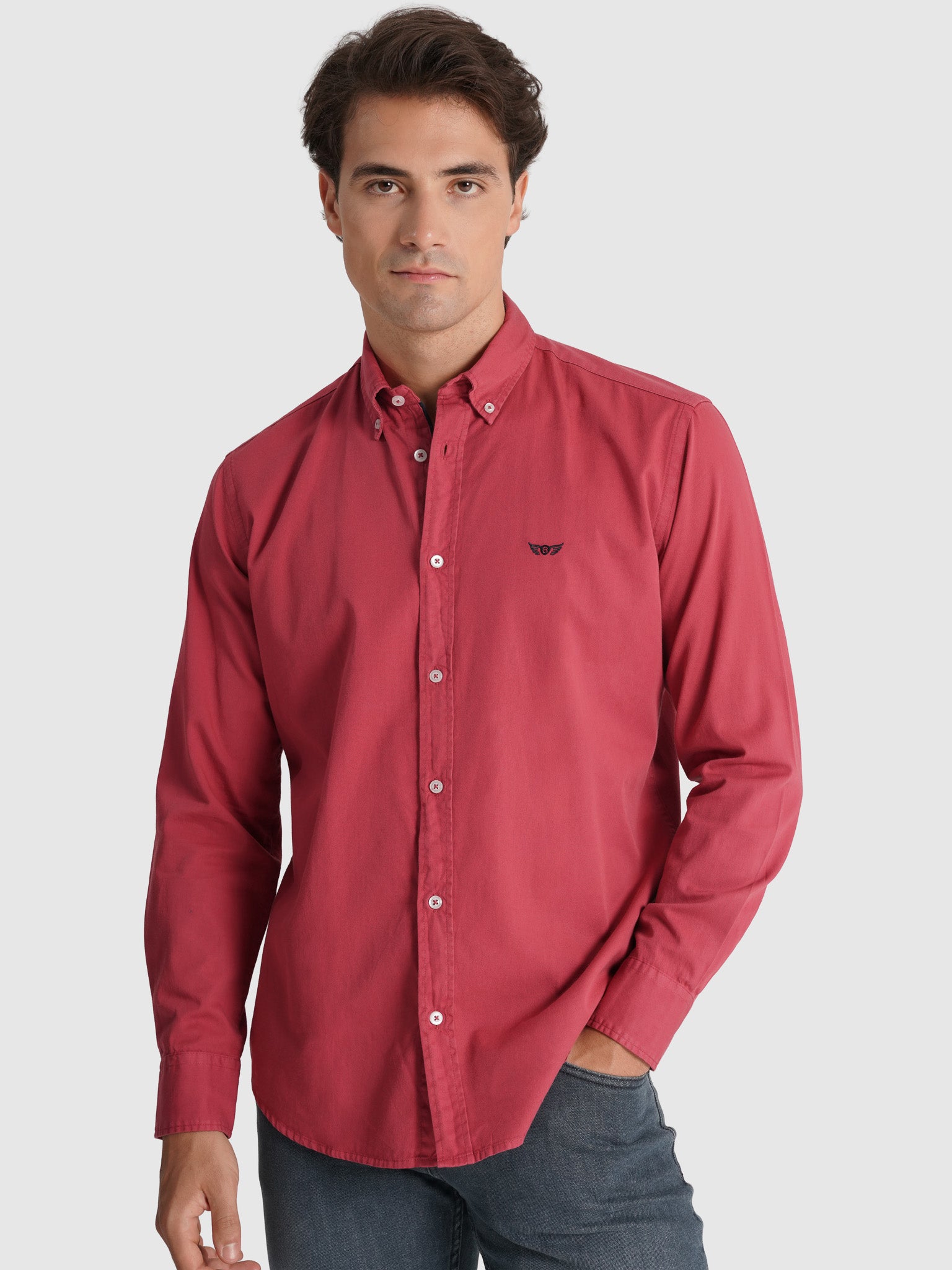 RED COTTON SHIRT LONG SLEEVE REGULAR FIT MR. BLUE