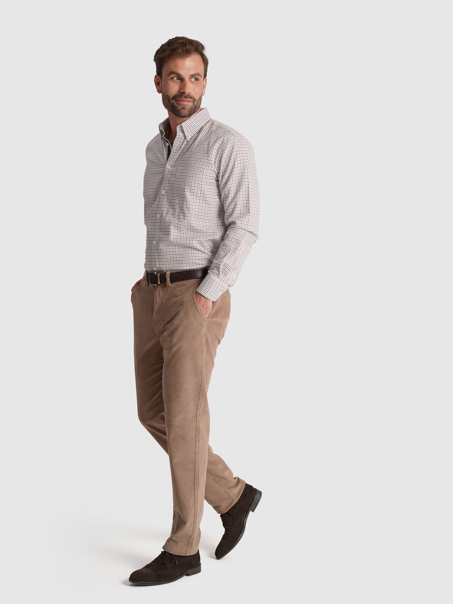 COTTON TROUSERS CAMELS CLASSIC FIT MR. BLUE