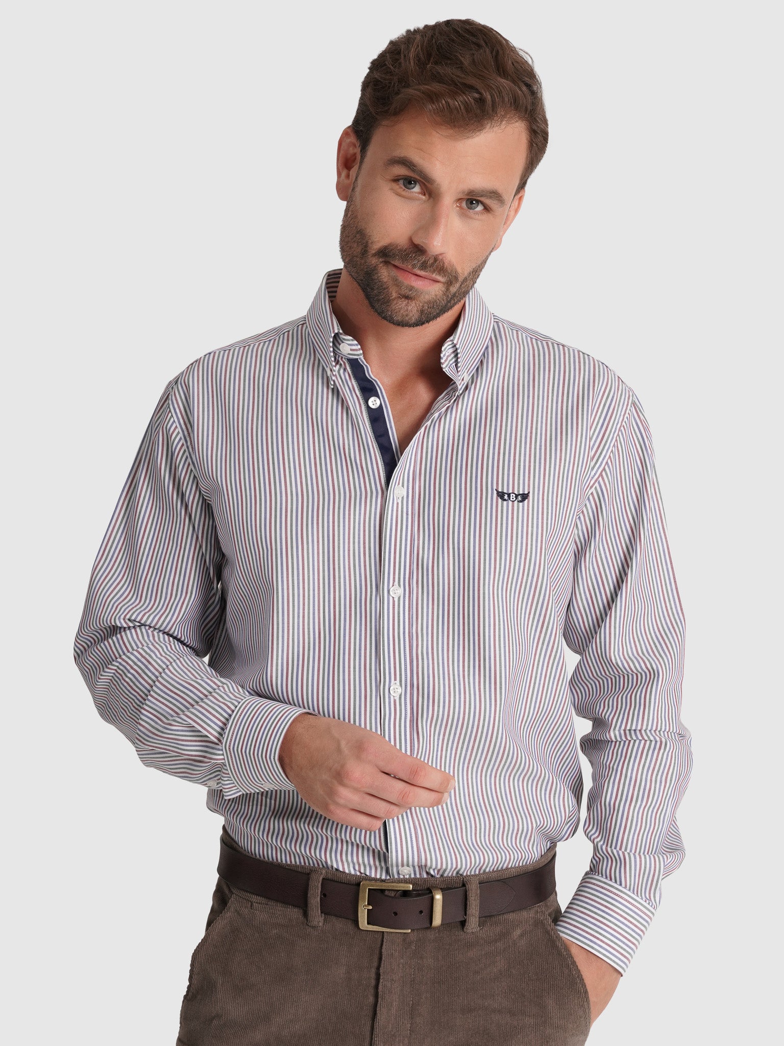 CAMISA ALGODÓN BURDEOS MANGA LARGA REGULAR FIT MR. AZUL