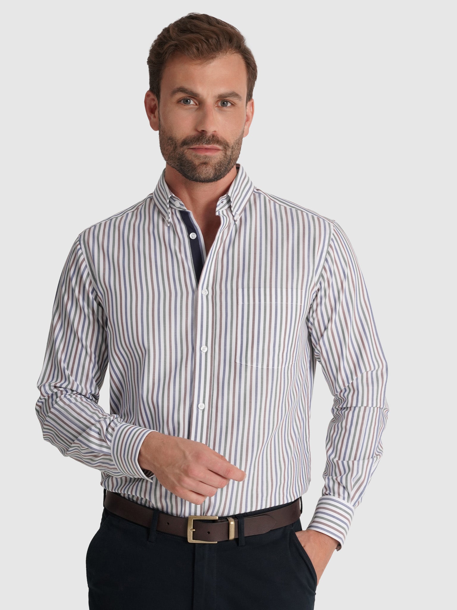 CAMISA ALGODÓN BLANCA MANGA LARGA REGULAR FIT MR. AZUL