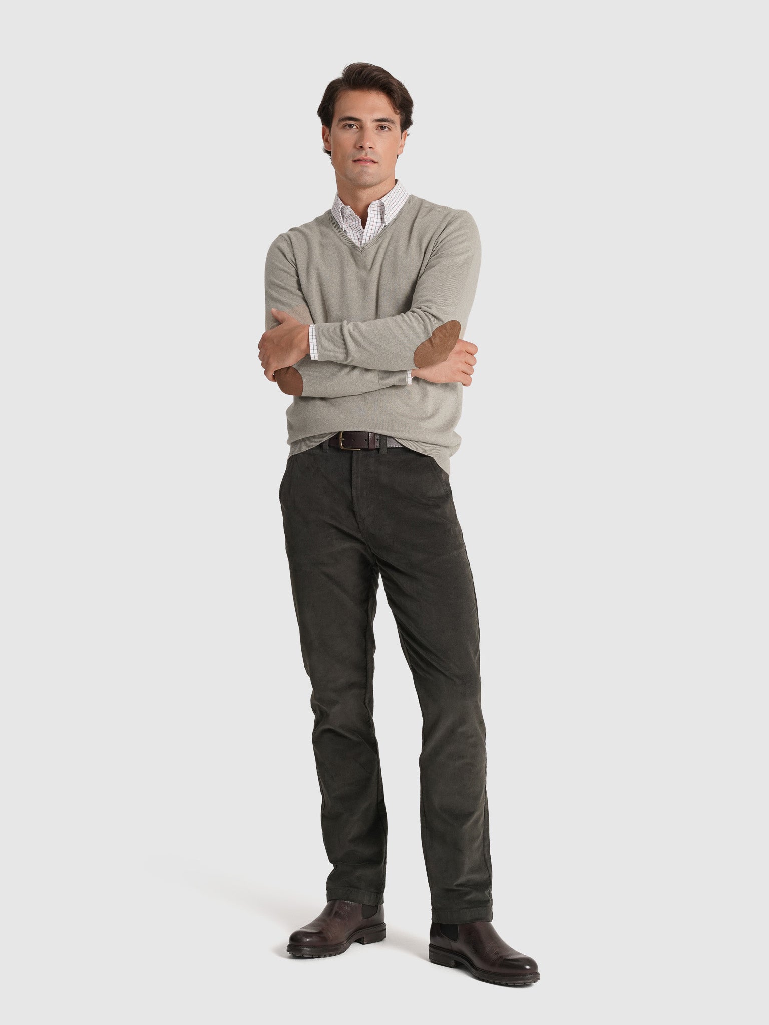 GREEN WOOL PULLOVER WITH REGULAR FIT MR ELBOW PADS. BLUE