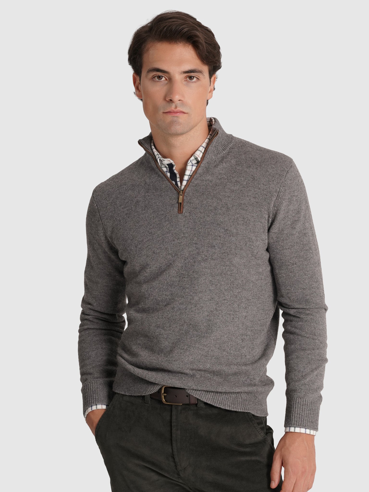 JERSEY DE LANA GRIS CON CODERAS MR REGULAR FIT. AZUL