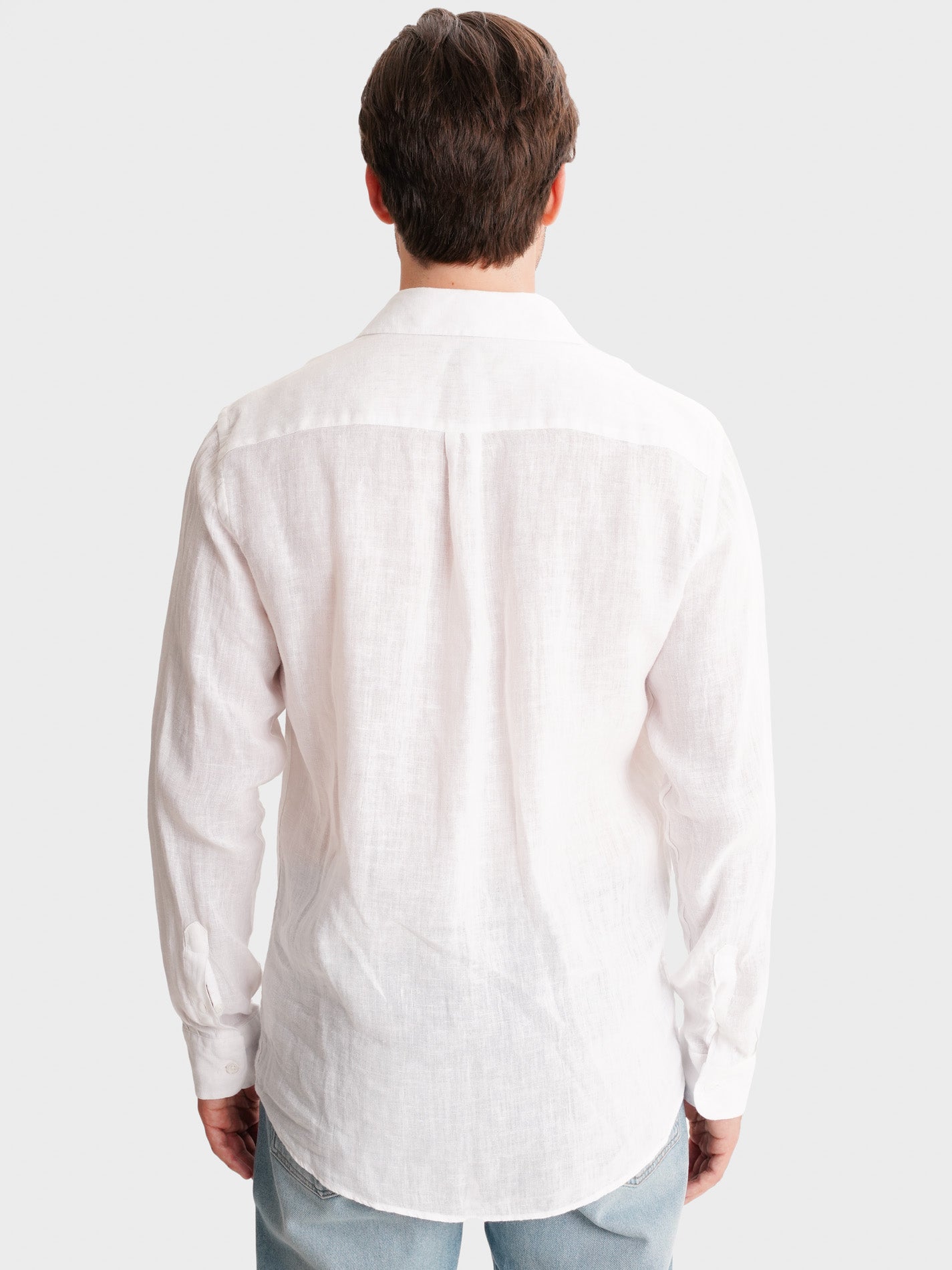 WHITE LINEN SHIRT LONG SLEEVE TAILORED FIT MARK BELLUCCI
