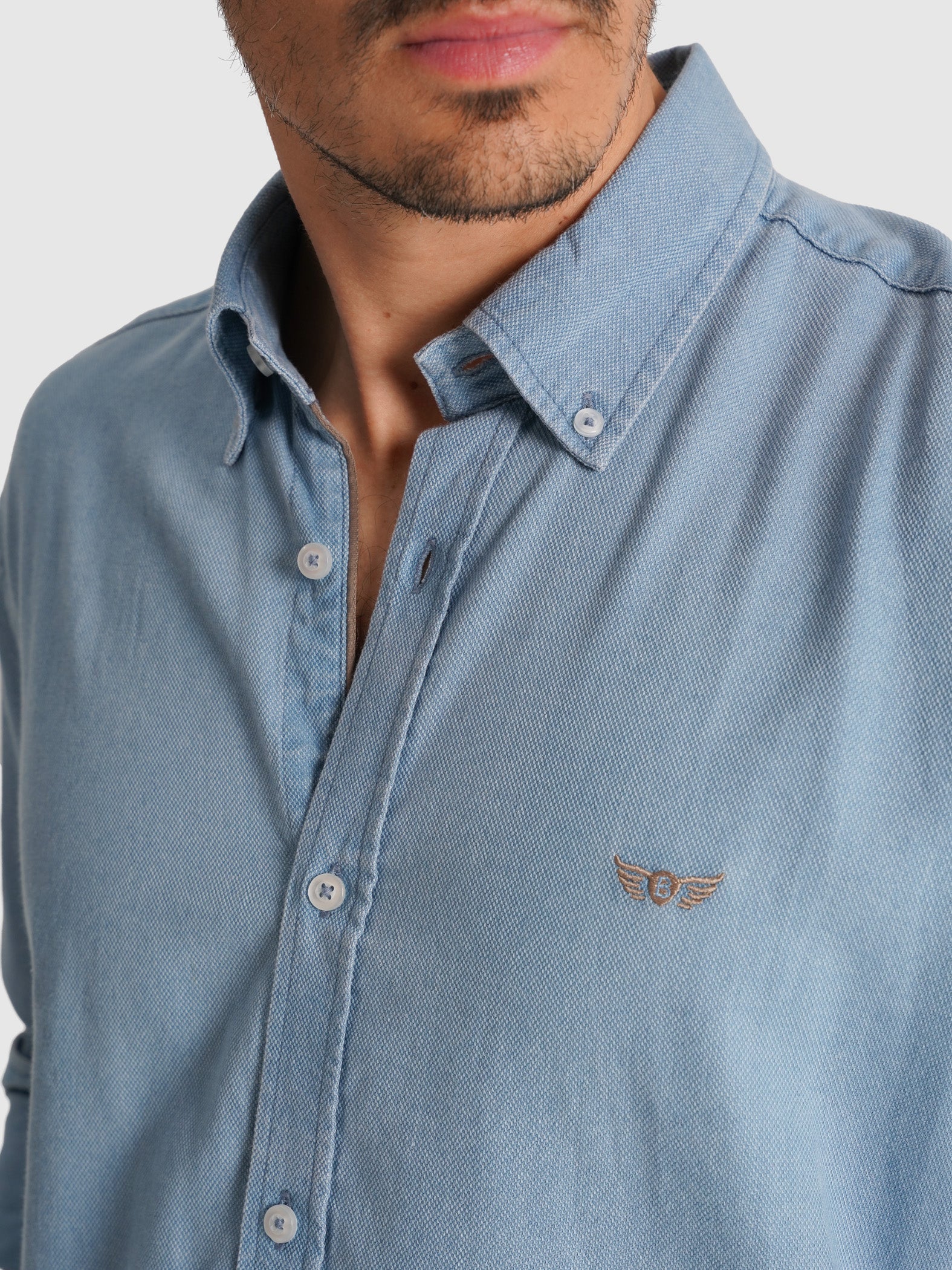 BLUE LONG SLEEVE REGULAR FIT MR SHIRT. BLUE