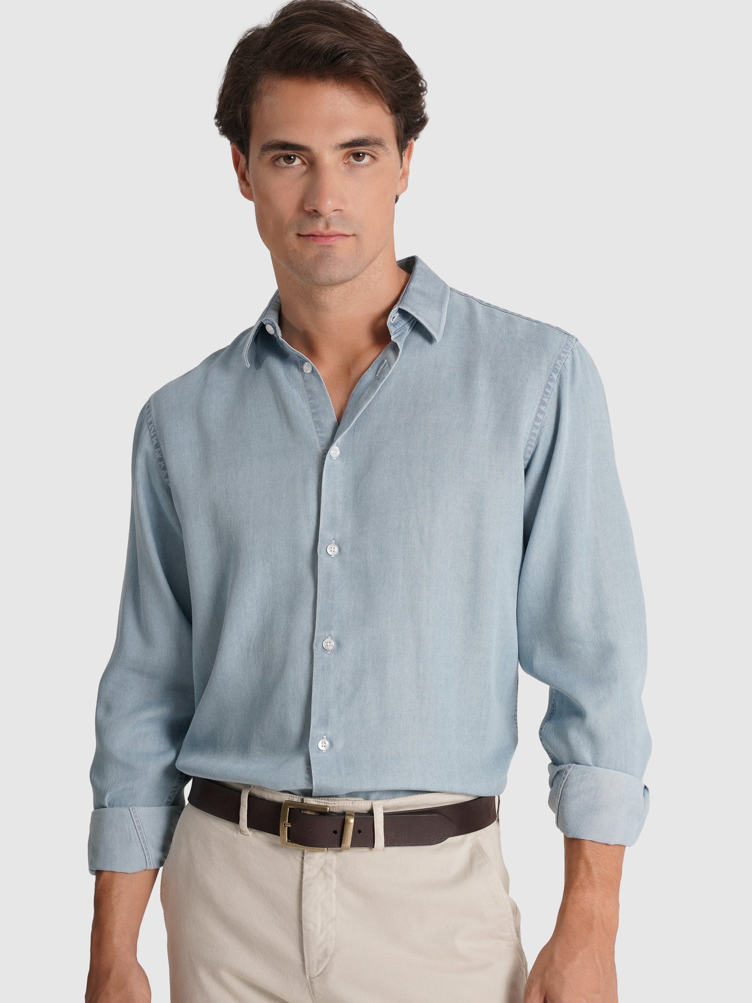 CAMISA DE ALGODÓN AZUL MANGA LARGA SASTRERÍA MARK BELLUCCI