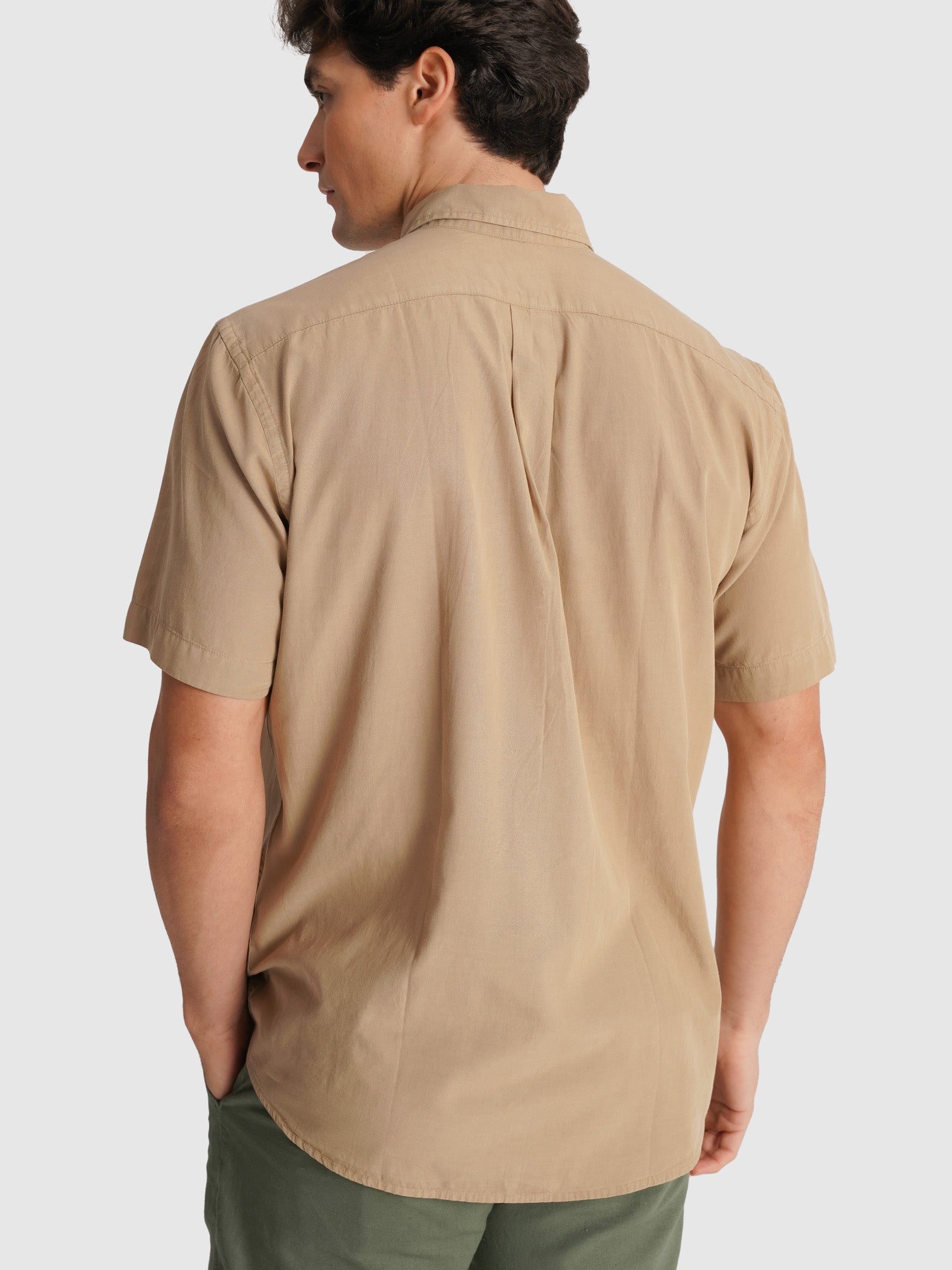 CAMISA POPELINA BEIGE MANGA CORTA REGULAR FIT MR. AZUL