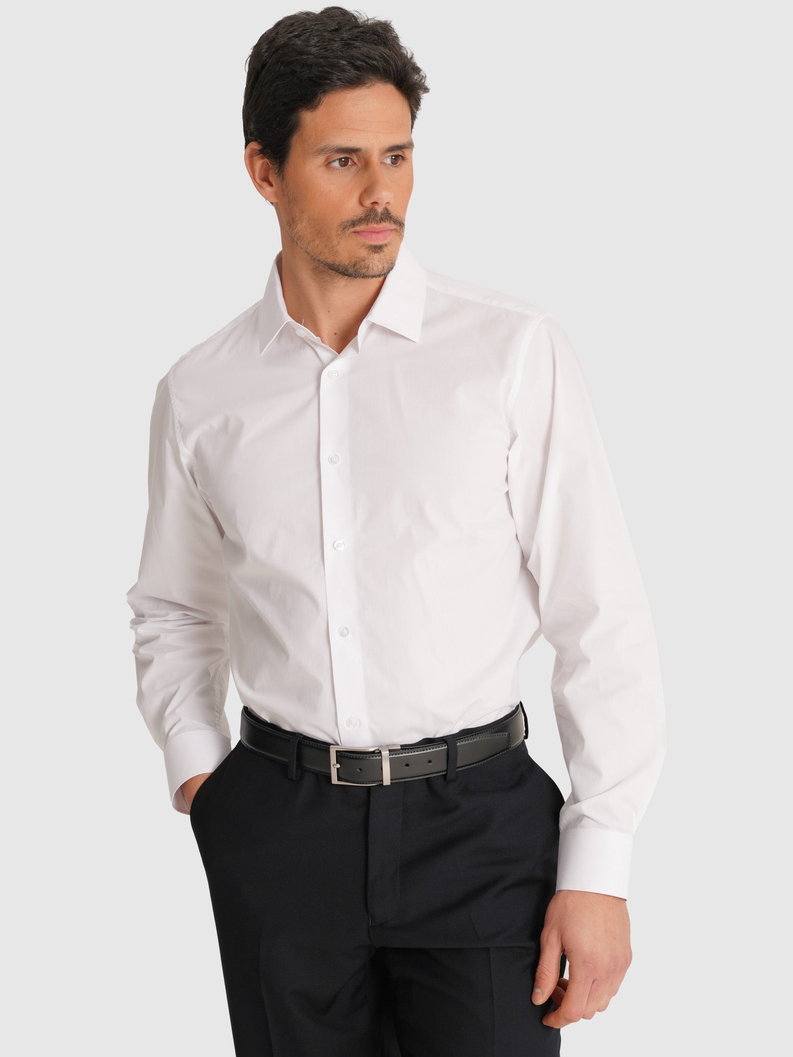 WHITE POPELINE SHIRT LONG SLEEVE SLIM FIT MR. BLUE