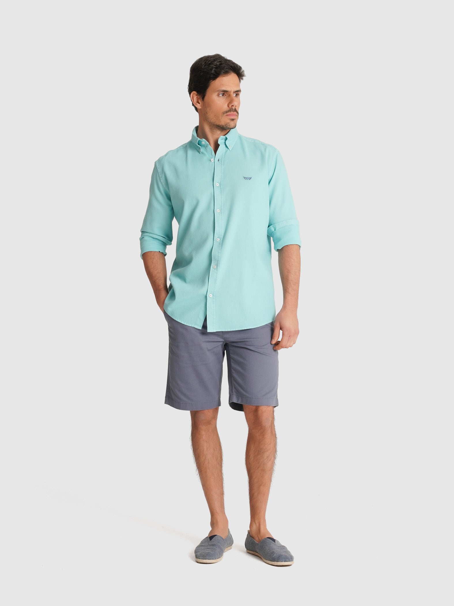 CAMISA MR DOBBY AZUL MANGA LARGA REGULAR FIT. AZUL