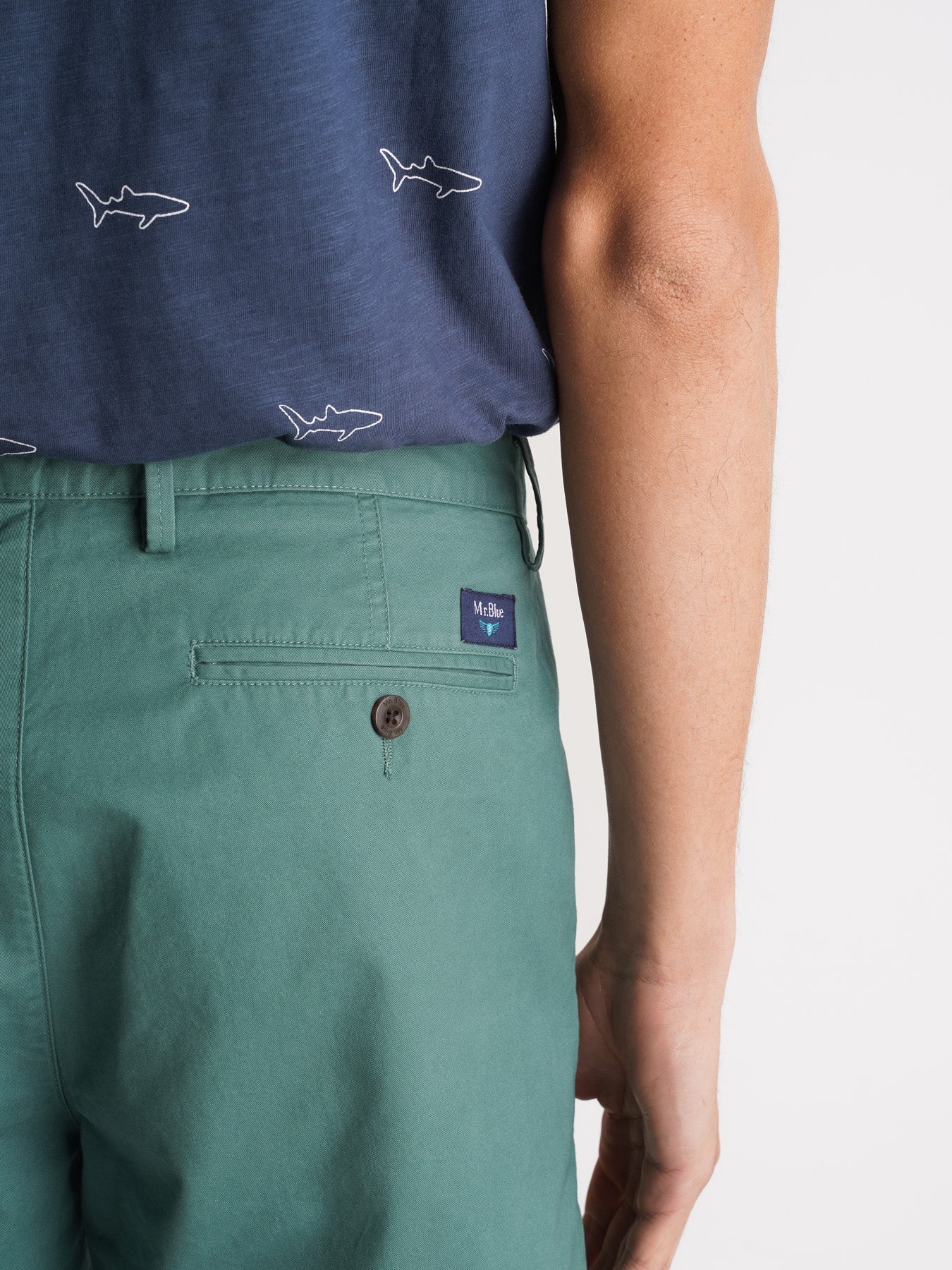 Pantalones cortos de corte slim en verde de Mr. Blue