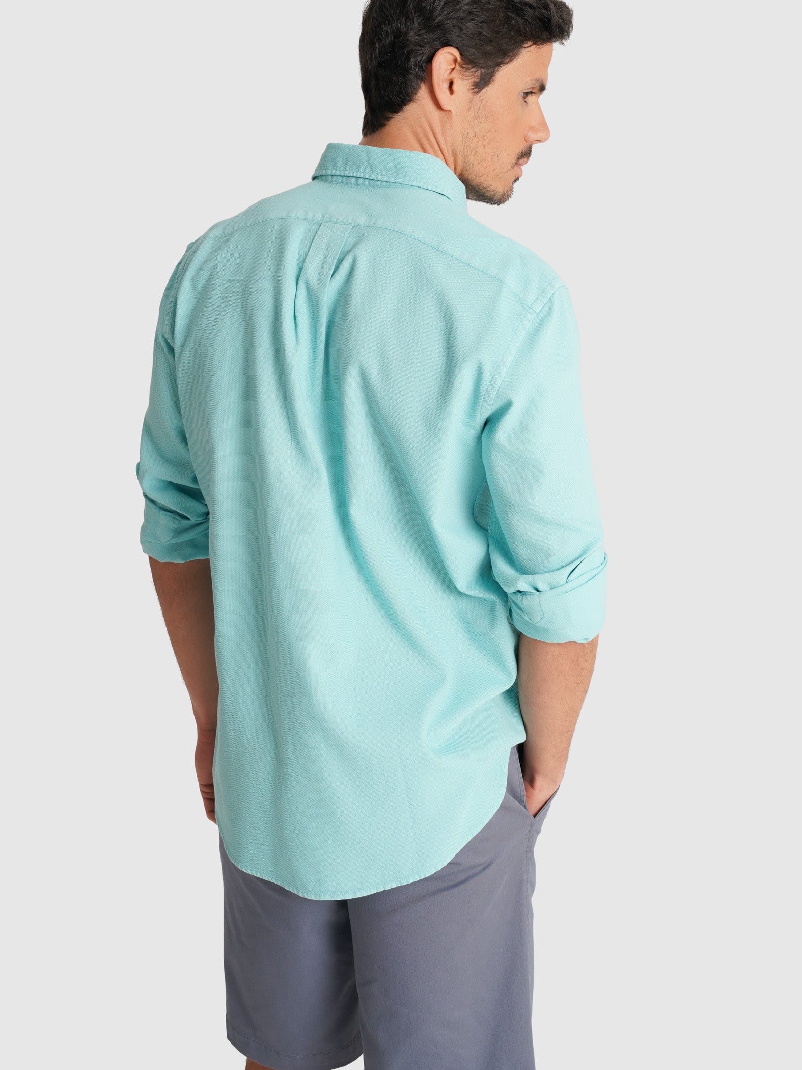 CAMISA MR DOBBY AZUL MANGA LARGA REGULAR FIT. AZUL