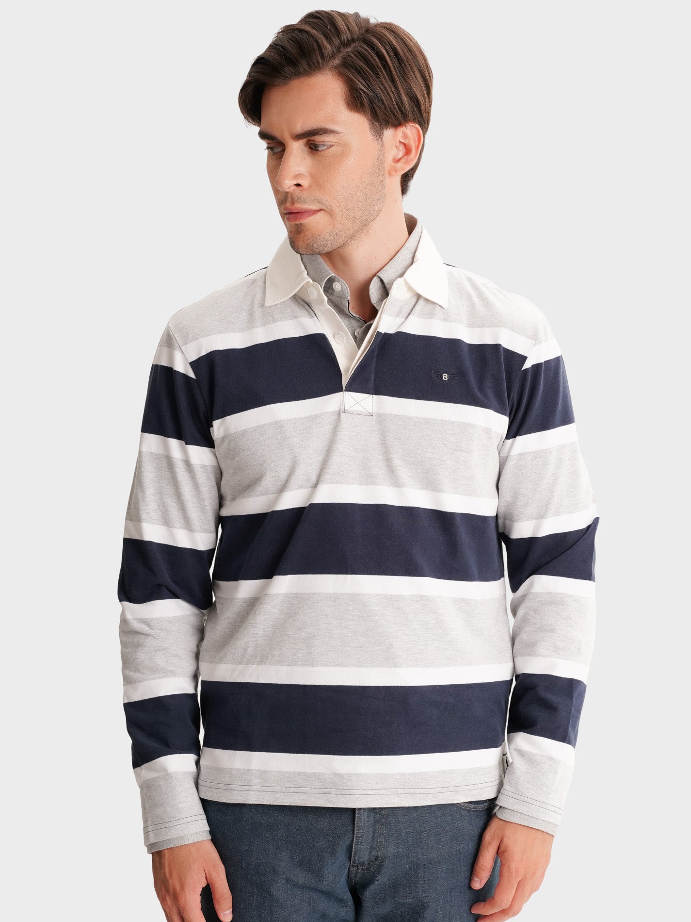 RUGBY GRIS MANGA LARGA REGULAR FIT MR. AZUL