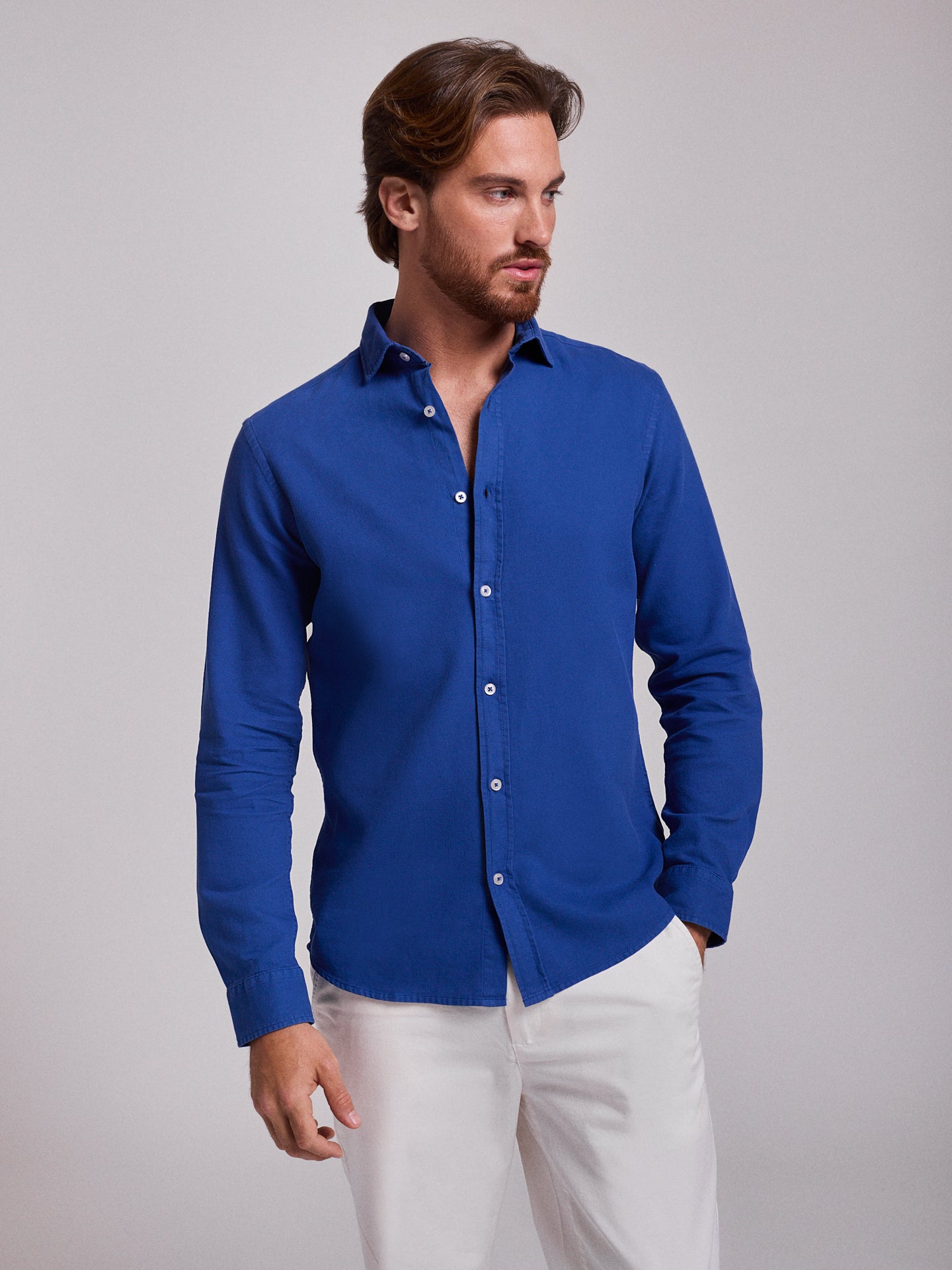 Camisa Algodão Azul Manga Comprida Regular Fit Mr. Blue