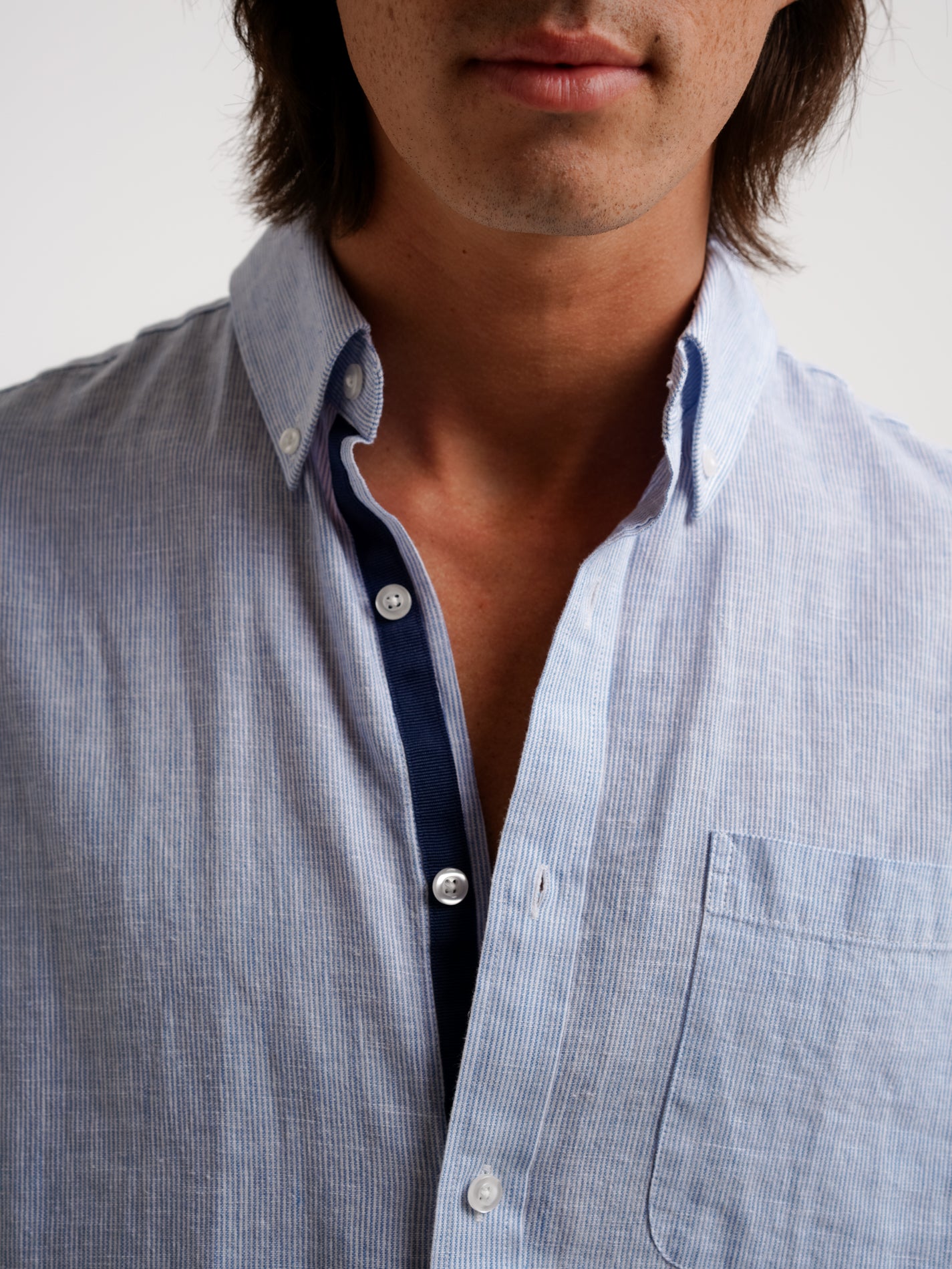 BLUE LINEN SHIRT SHORT SLEEVE REGULAR FIT MR. BLUE