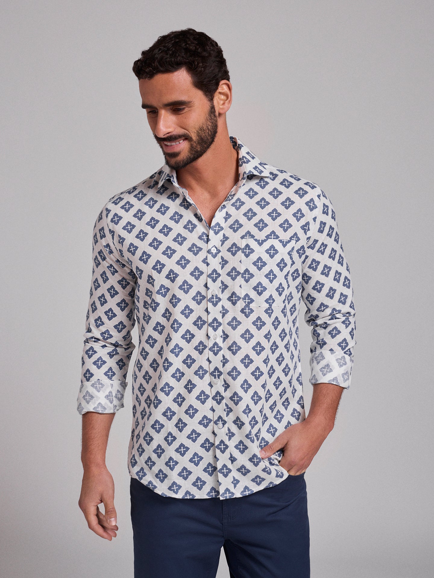 BLUE LINEN SHIRT LONG SLEEVE REGULAR FIT MR. BLUE