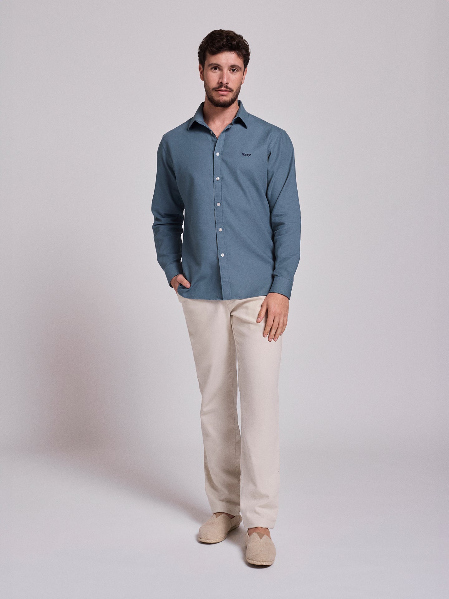 GREEN COTTON SHIRT LONG SLEEVE REGULAR FIT MR. BLUE
