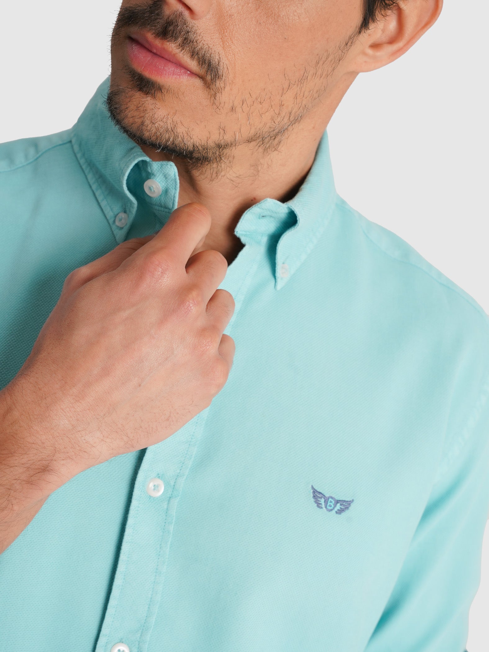 CAMISA MR DOBBY AZUL MANGA LARGA REGULAR FIT. AZUL