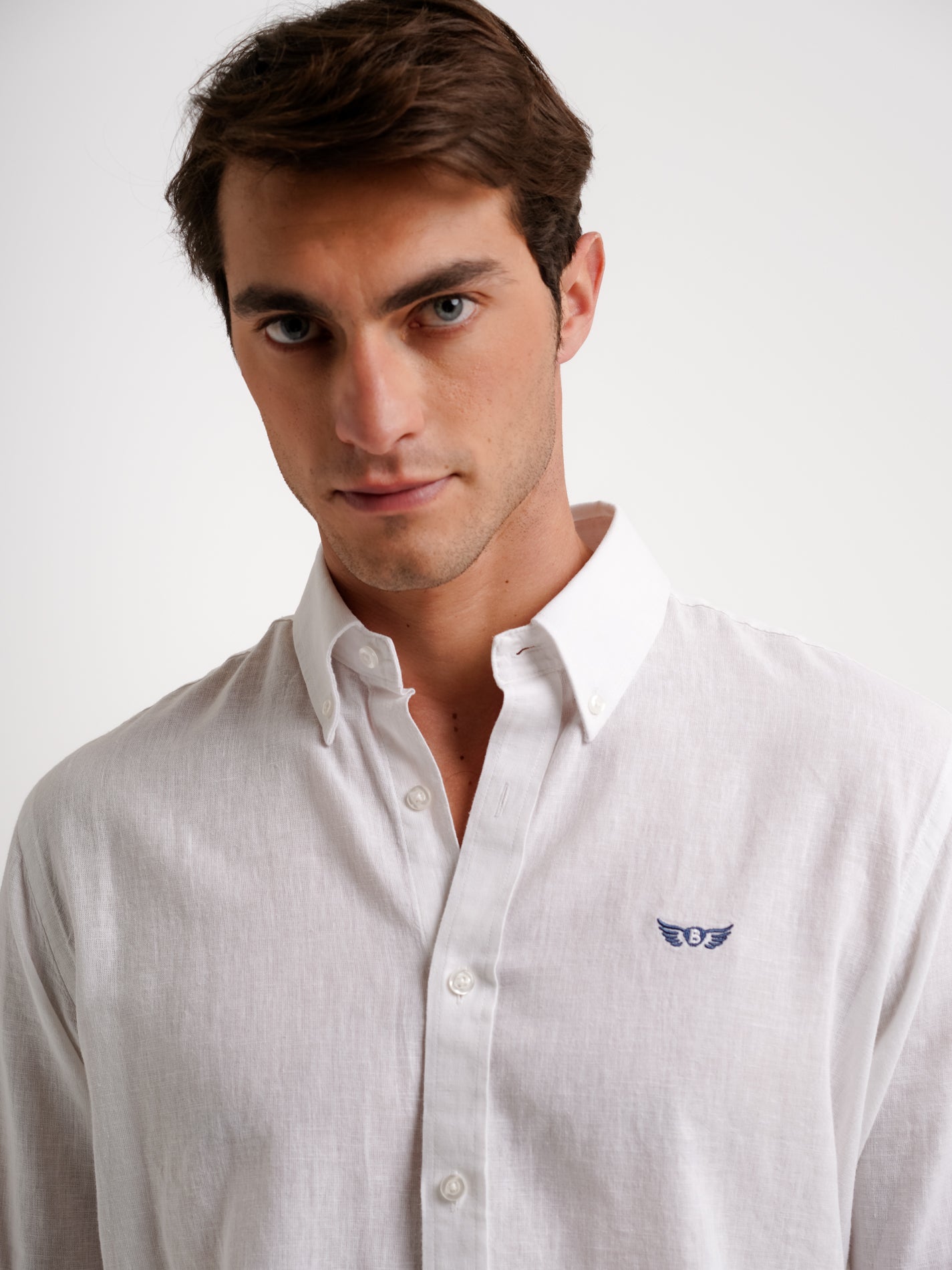 WHITE LINEN SHIRT LONG SLEEVE REGULAR FIT MR. BLUE