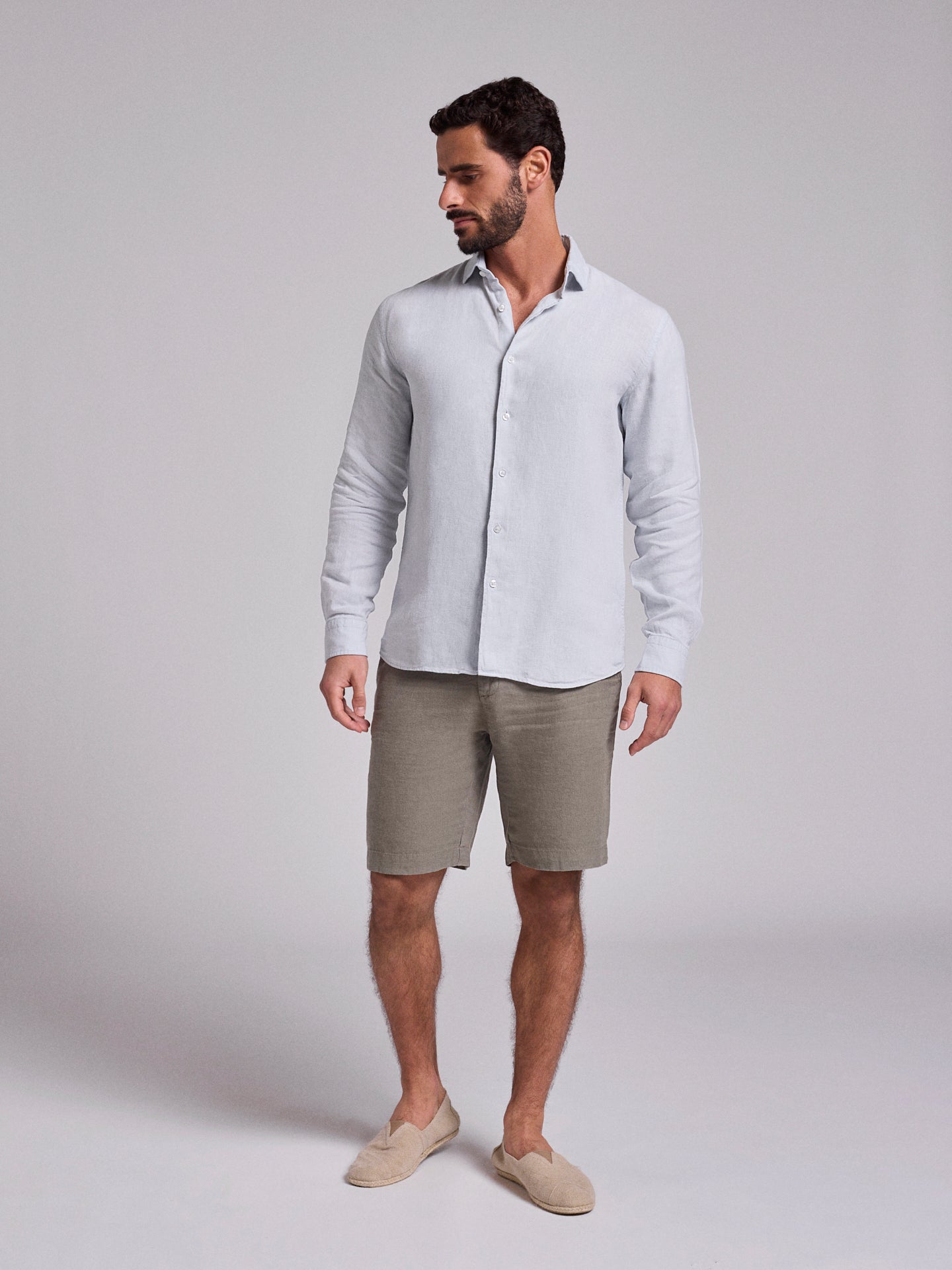 Camisa Linho Azul Manga Comprida Tailored Fit Mr. Blue