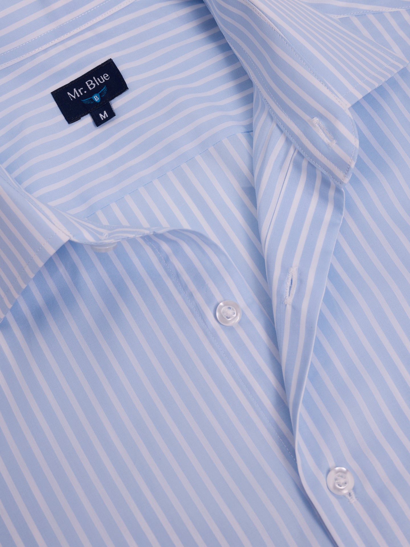 Camisa Algodão Azul Manga Comprida Slim Fit Mr. Blue