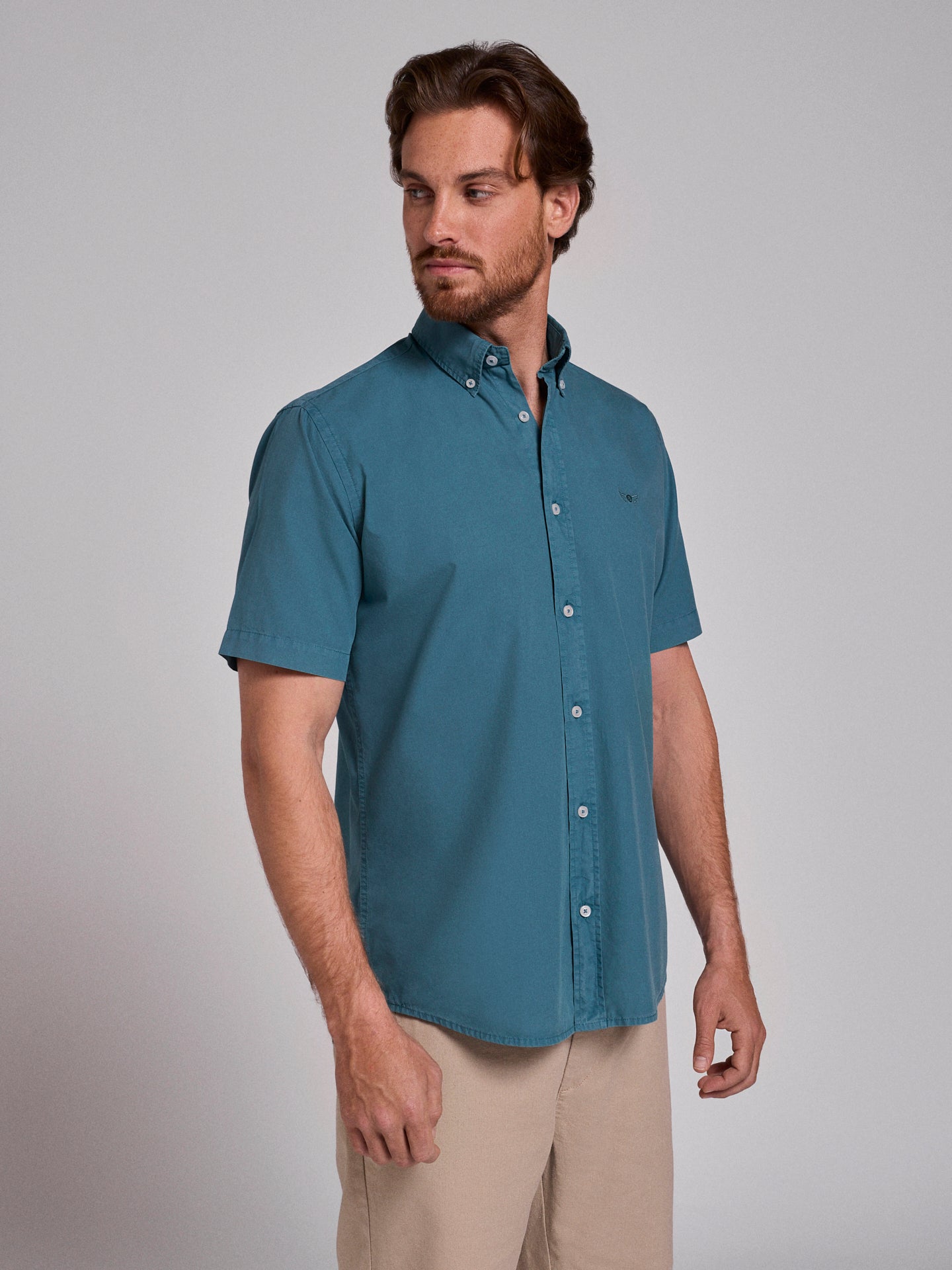 CAMISA ALGODÓN VERDE MANGA CORTA REGULAR FIT MR. AZUL