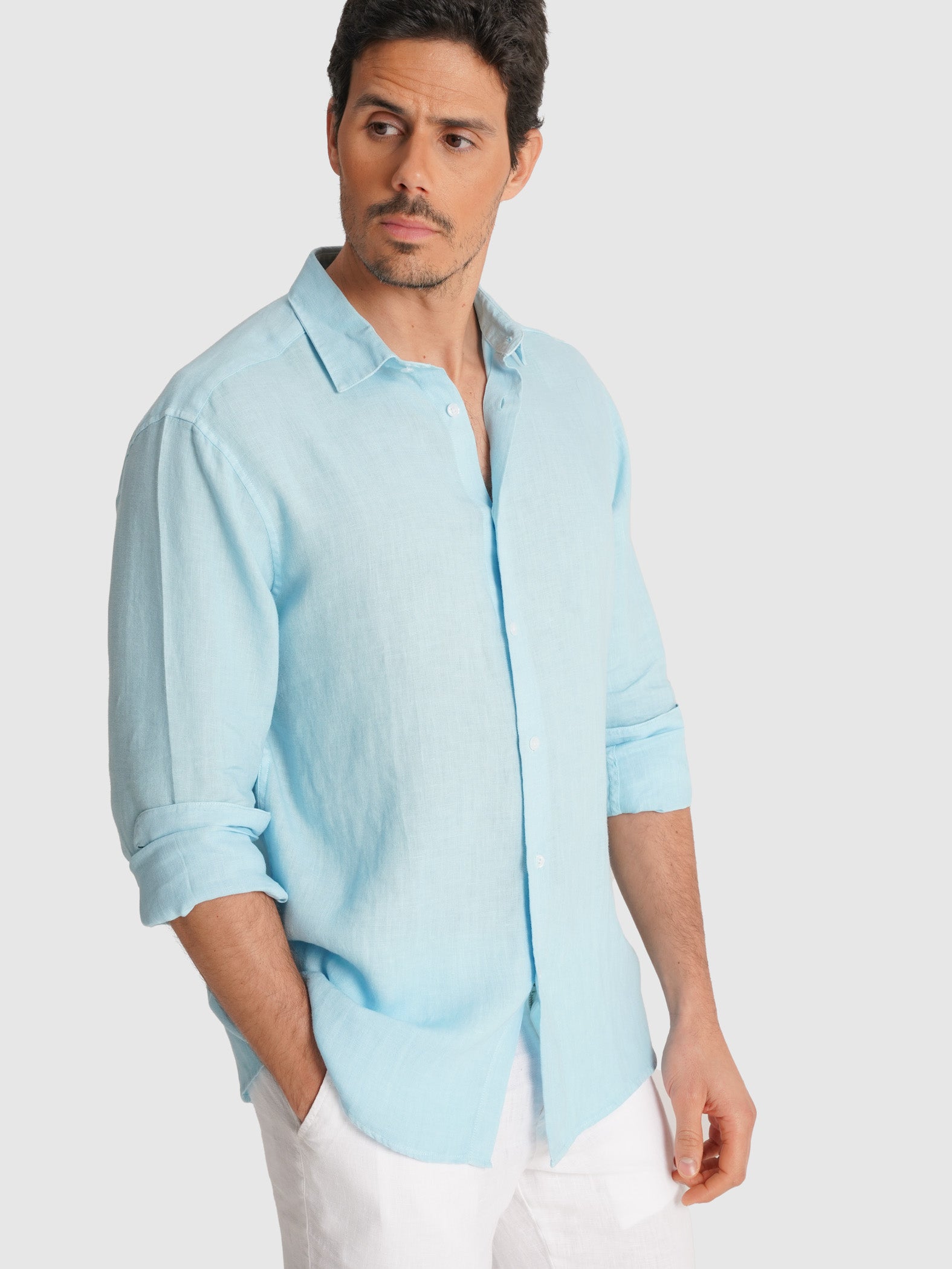 CAMISA AZUL MANGA COMPRIDA TAILORED FIT MARK BELLUCCI
