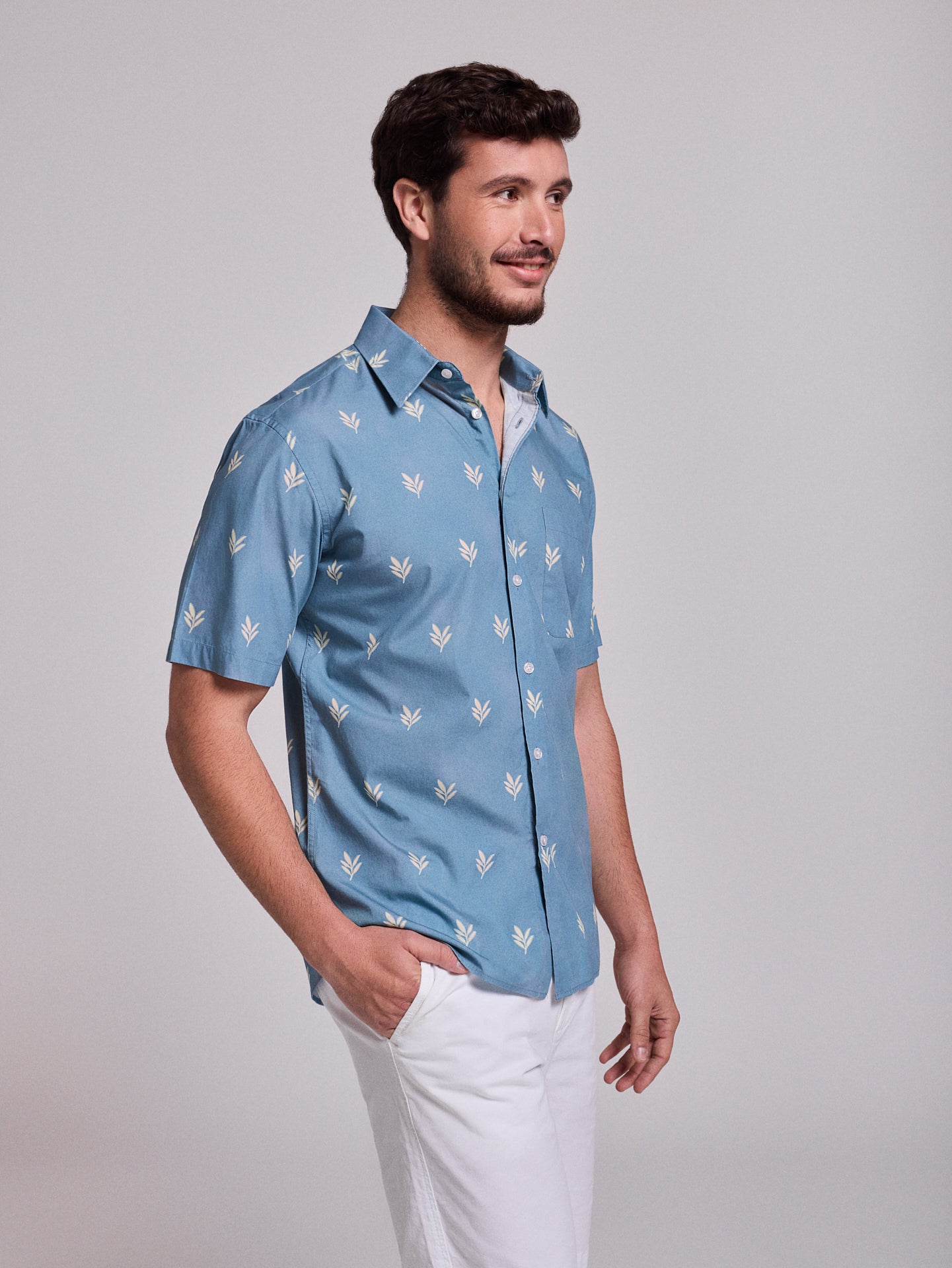 CAMISA ALGODÓN AZUL MANGA CORTA REGULAR FIT MR. AZUL