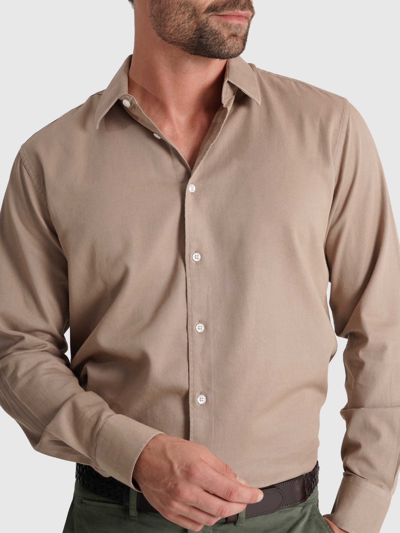 CAMISA ALGODÓN BEIGE MANGA LARGA REGULAR FIT MARK BELLUCCI