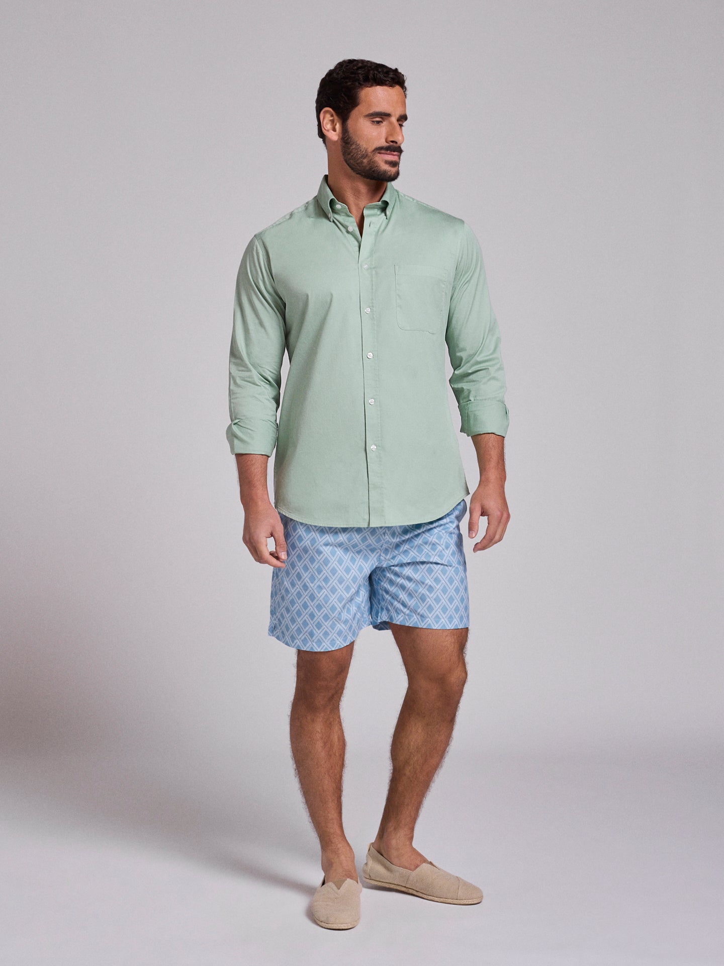 GREEN COTTON SHIRT LONG SLEEVE REGULAR FIT MR. BLUE