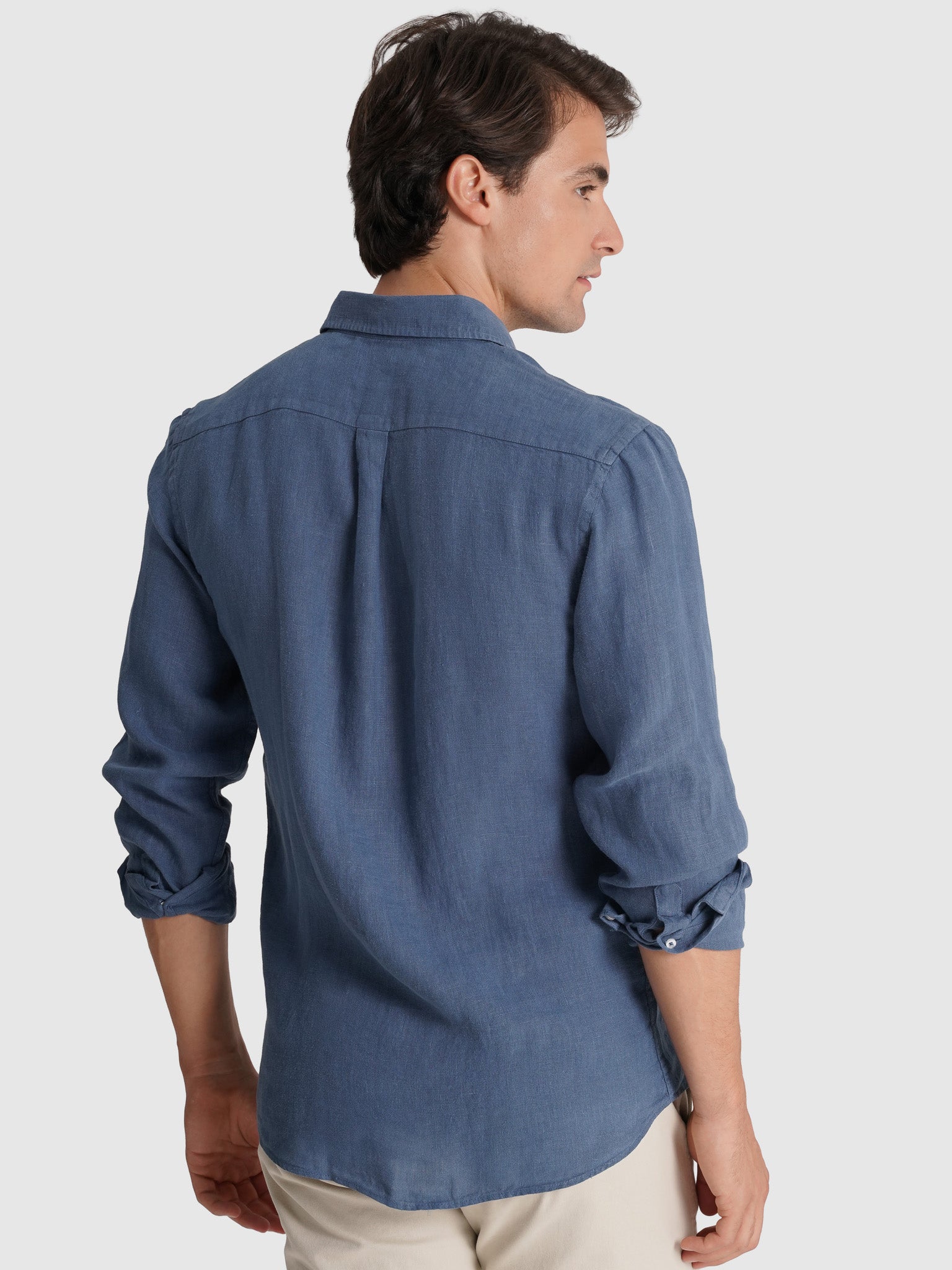 Camisa Linho Azul Manga Comprida Tailored Fit Mr. Blue