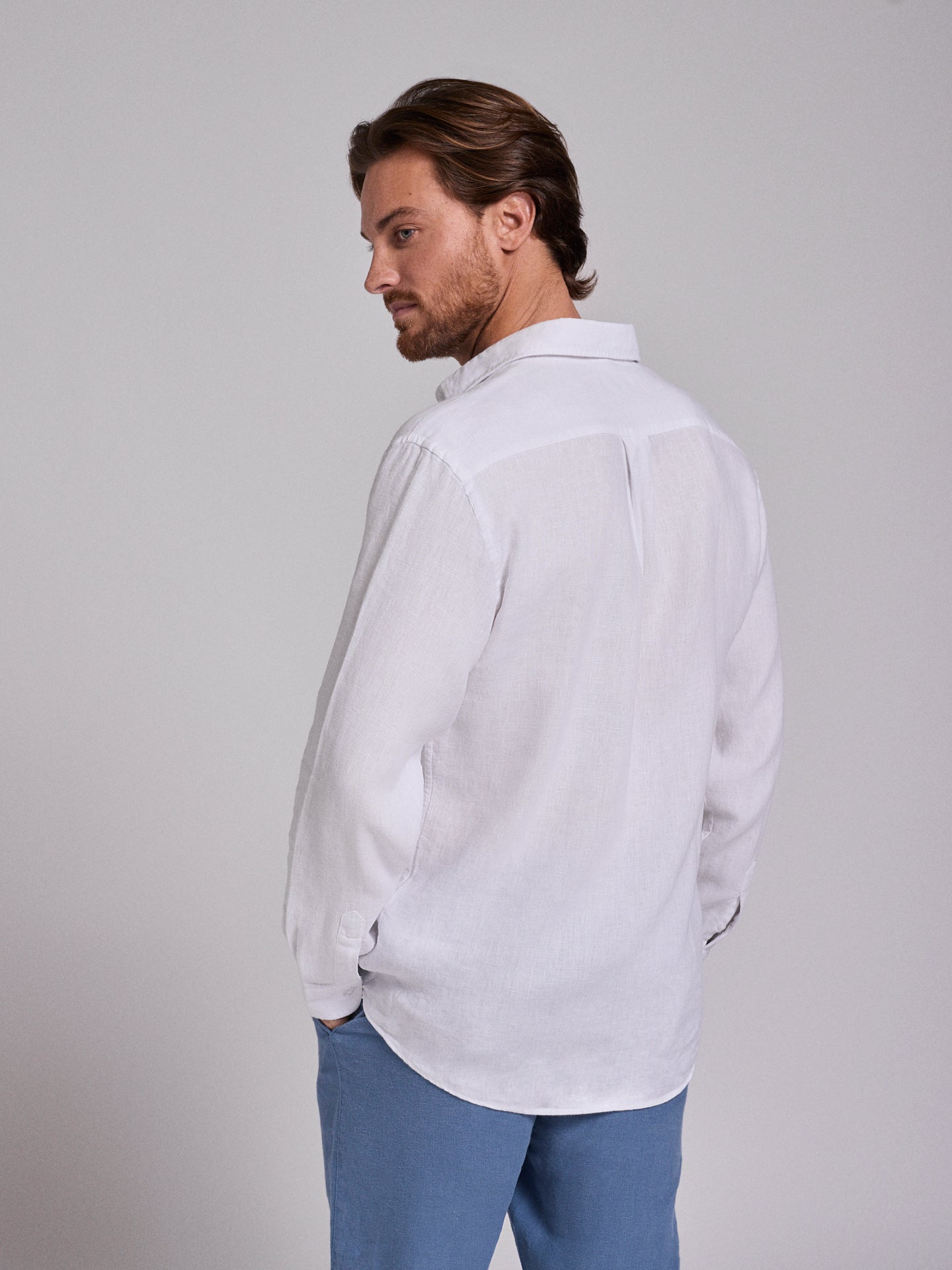 WHITE LINEN SHIRT LONG SLEEVE TAILORED FIT MARK BELLUCCI