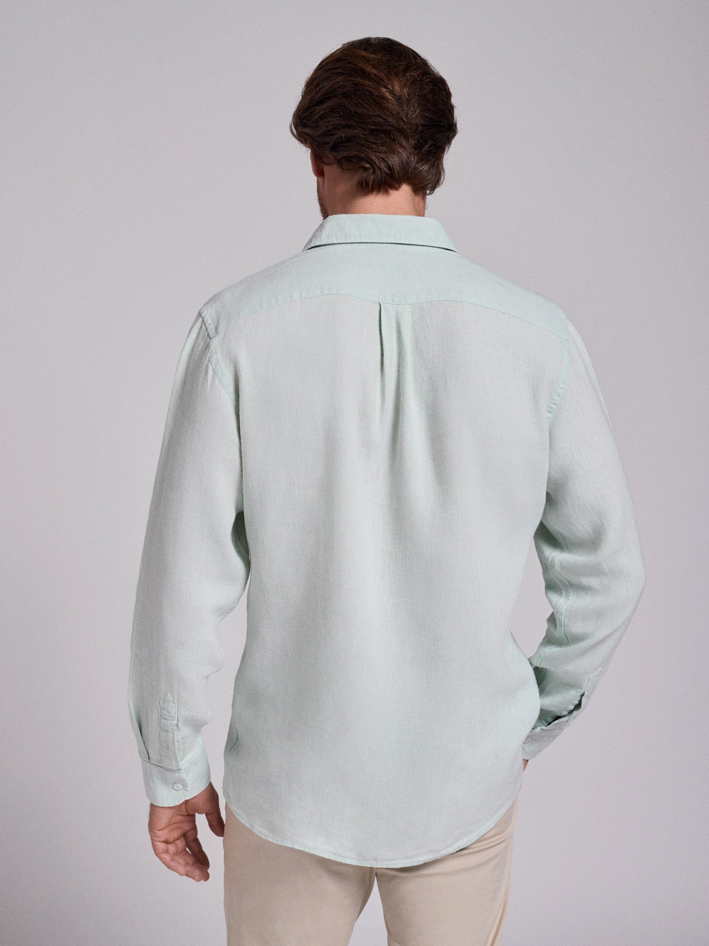 Camisa Linho Verde Manga Comprida Tailored Fit Mr. Blue