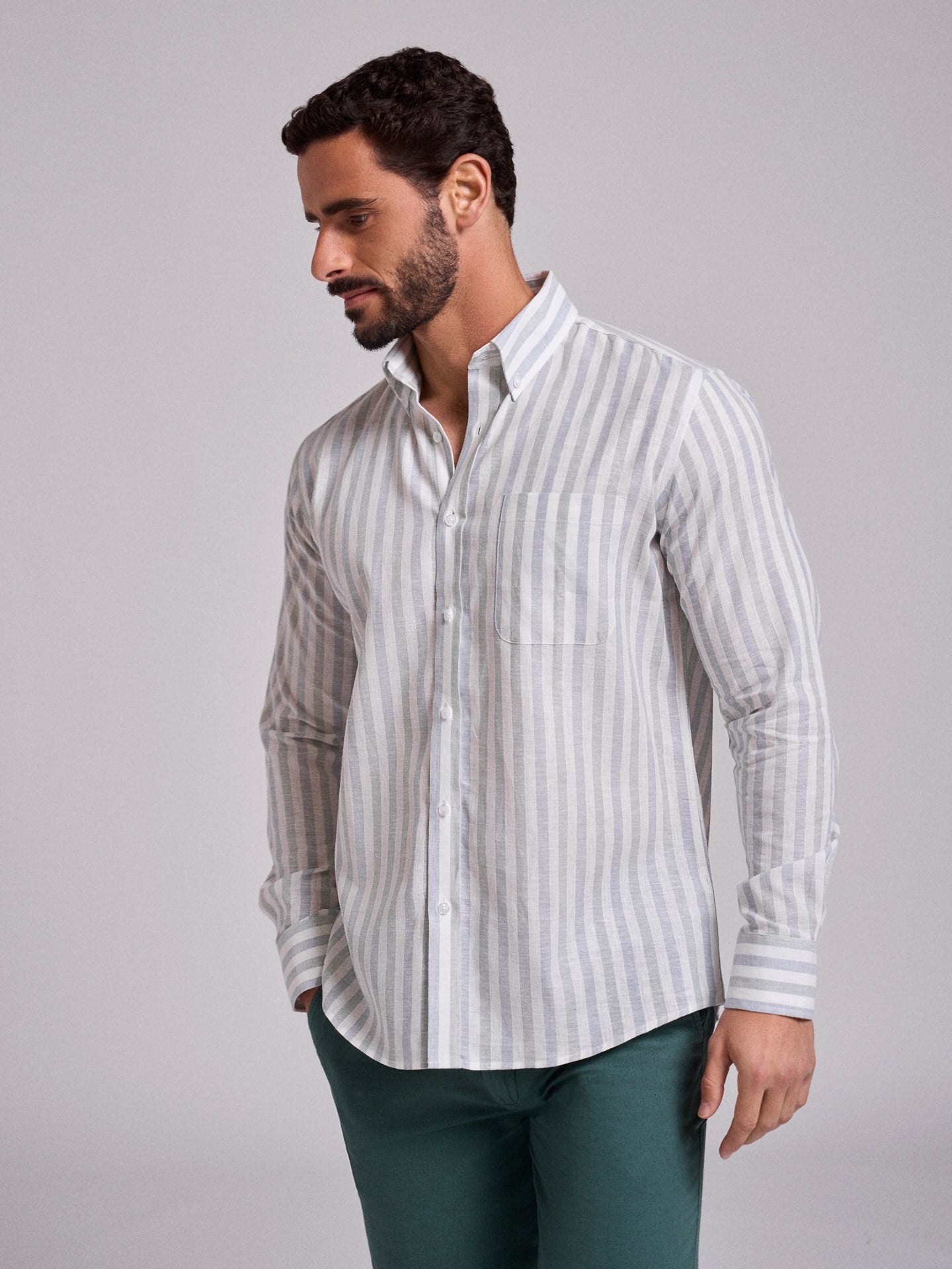 GREEN LINEN SHIRT LONG SLEEVE REGULAR FIT MR. BLUE