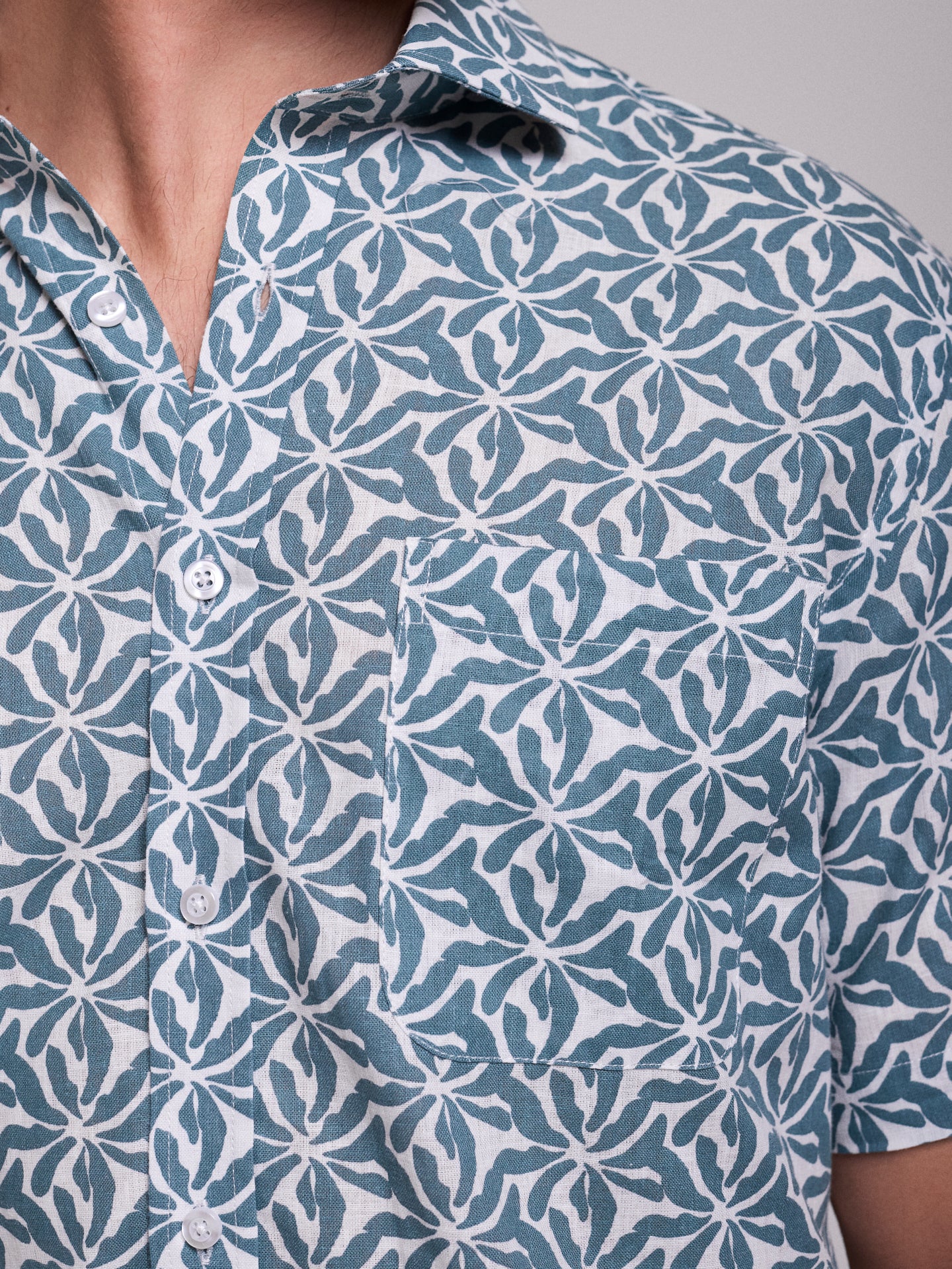 GREEN LINEN SHIRT SHORT SLEEVE REGULAR FIT MR. BLUE