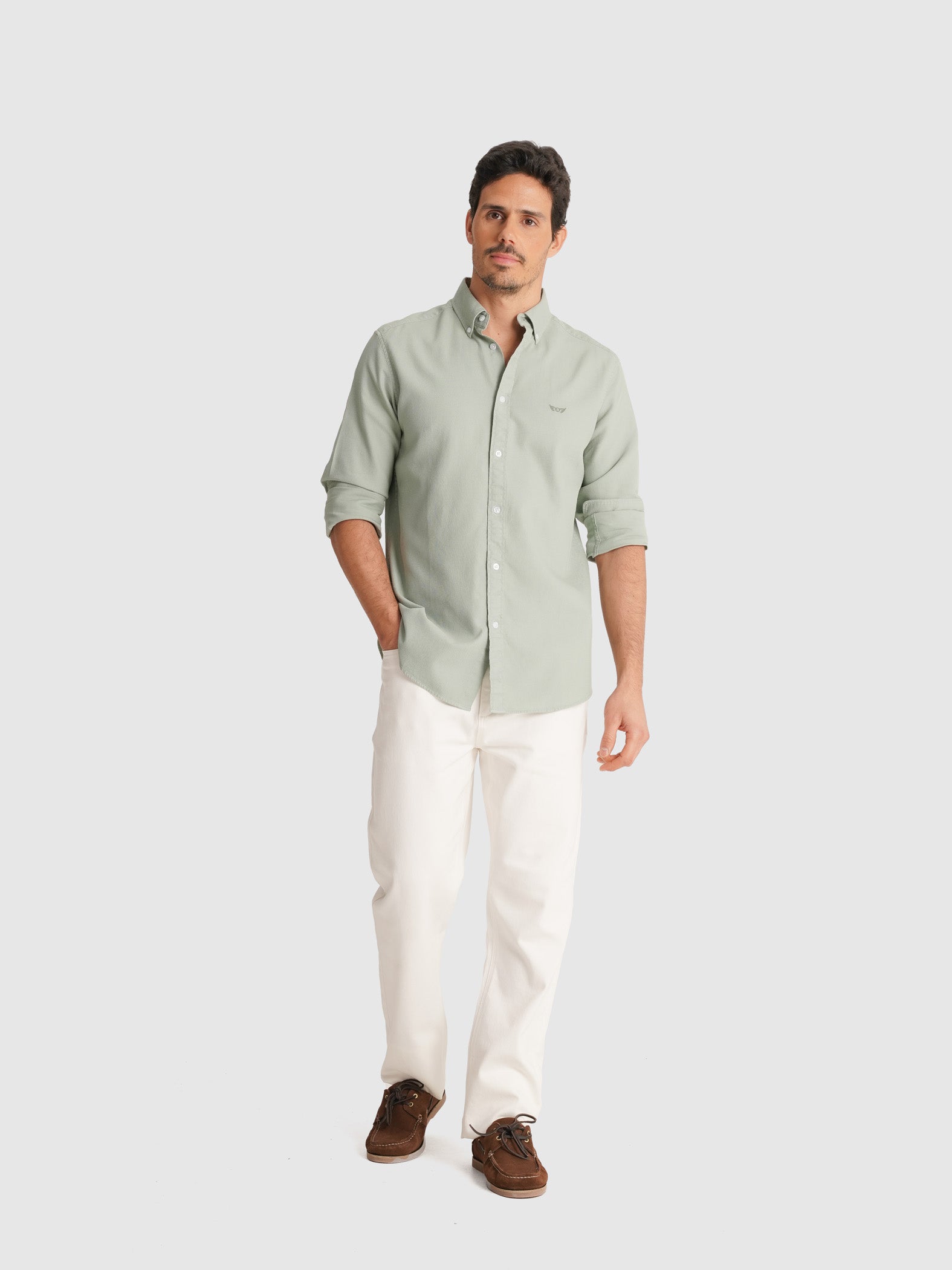 CAMISA DOBBY VERDE MANGA LARGA REGULAR FIT MR. AZUL