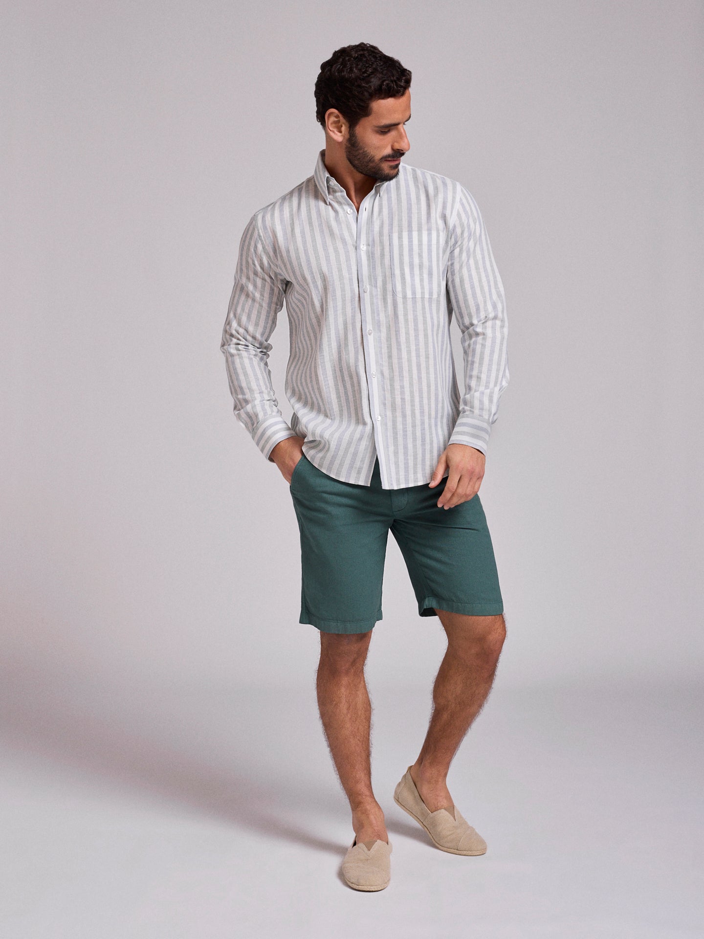 GREEN LINEN SHIRT LONG SLEEVE REGULAR FIT MR. BLUE