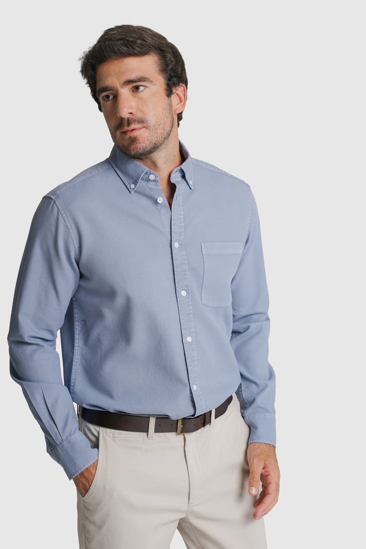CAMISA ESTRUTURADA REGULAR FIT AZUL LISA MR. BLUE