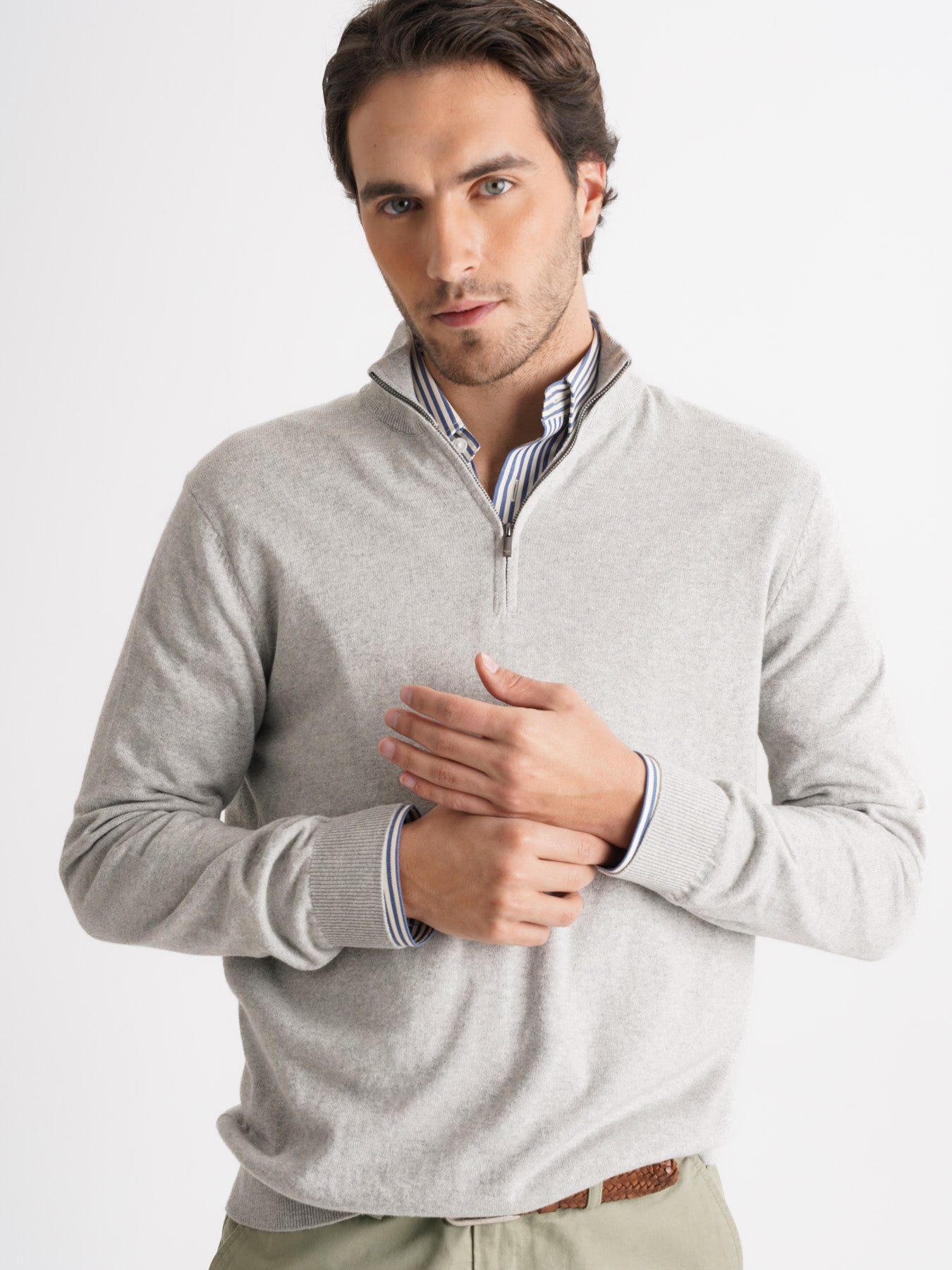 Jersey de cachemira gris fino Mr. Blue