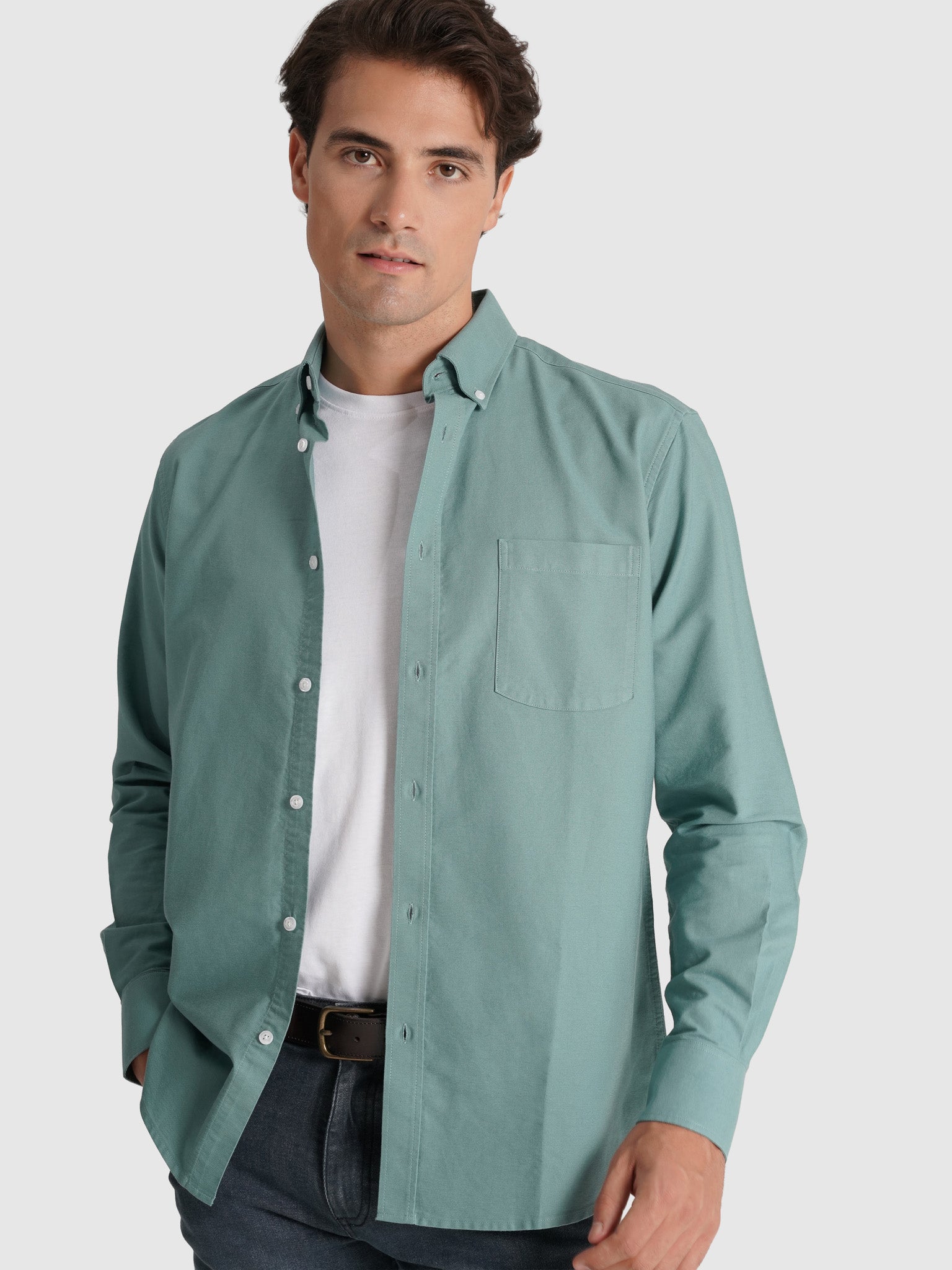 CAMISA ALGODÓN VERDE MANGA LARGA REGULAR FIT MR. AZUL