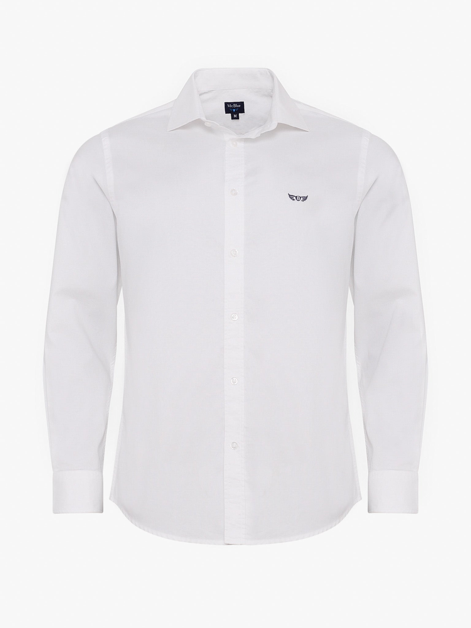 CAMISA MR SLIM FIT DE ALGODÓN BLANCO MANGA LARGA. AZUL