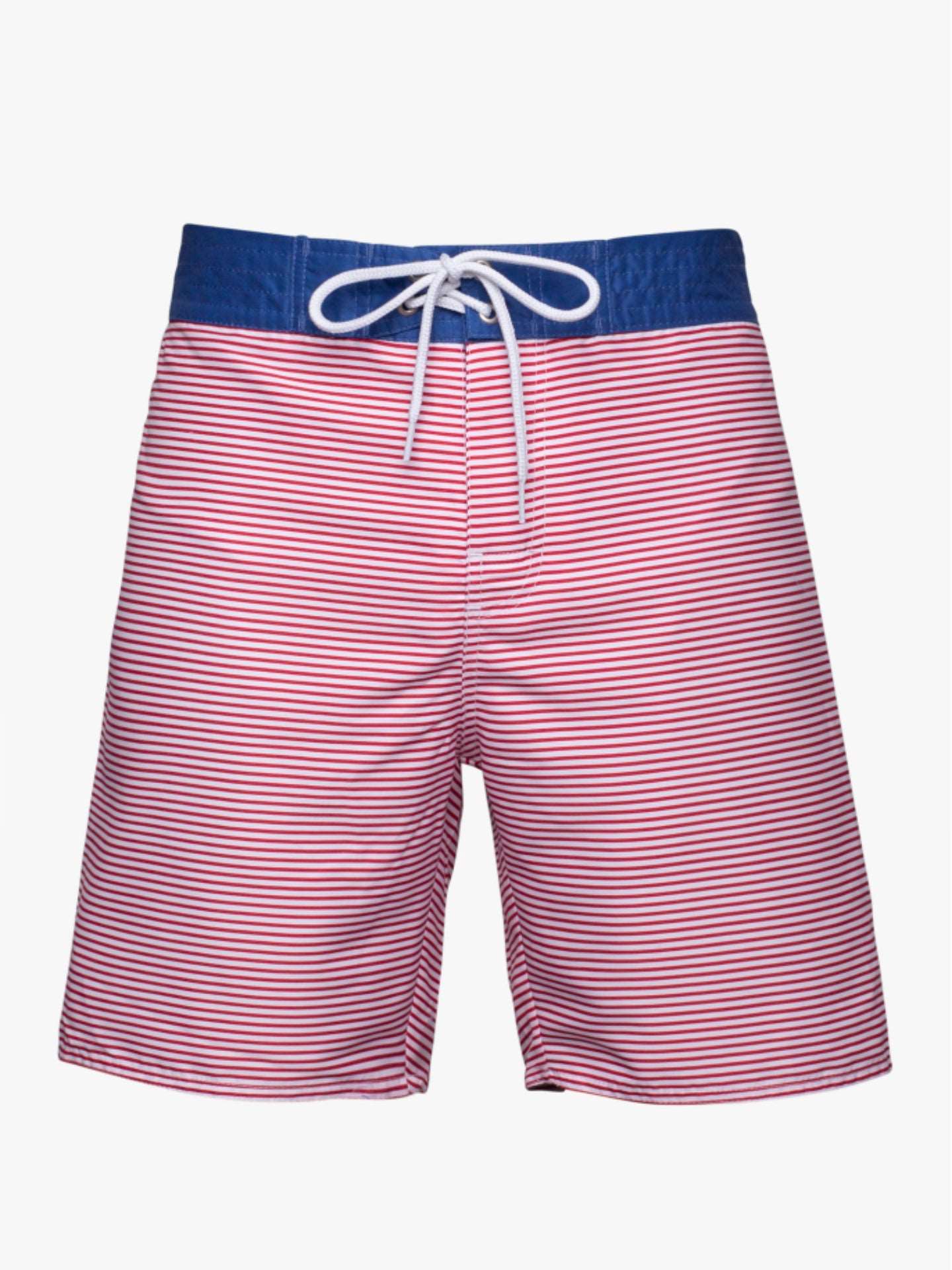 Calção de banho surfista com riscas finas branco e vermelho