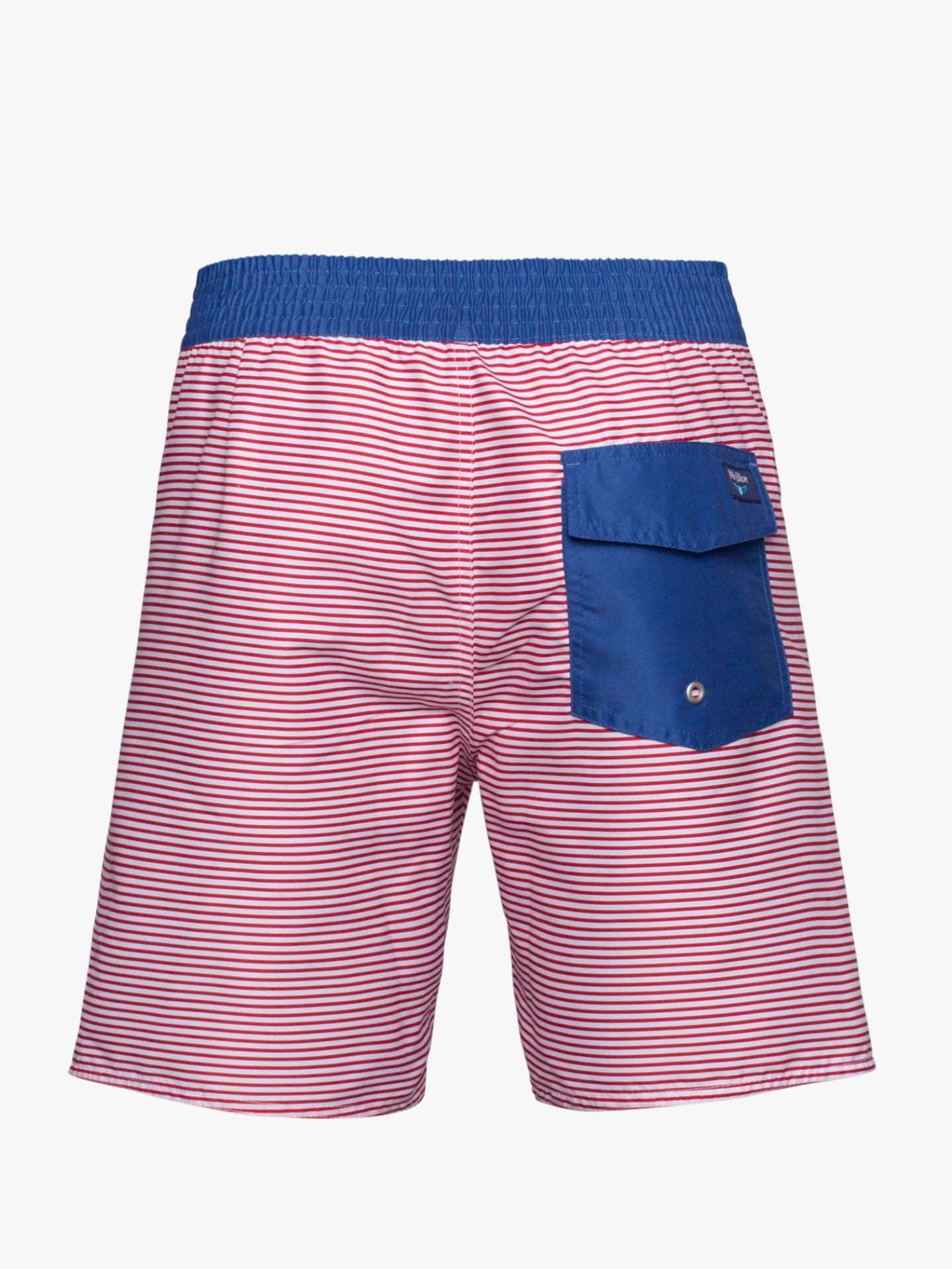Calção de banho surfista com riscas finas branco e vermelho