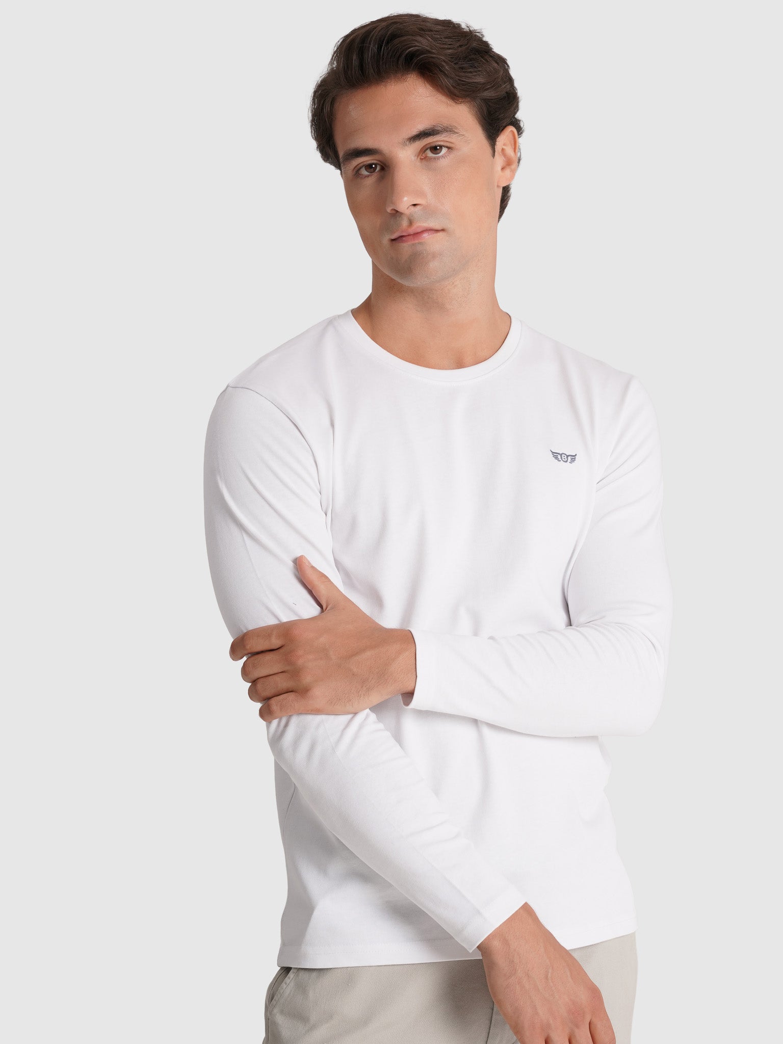CAMISETA DE ALGODÓN BLANCA MANGA LARGA REGULAR FIT MR. AZUL