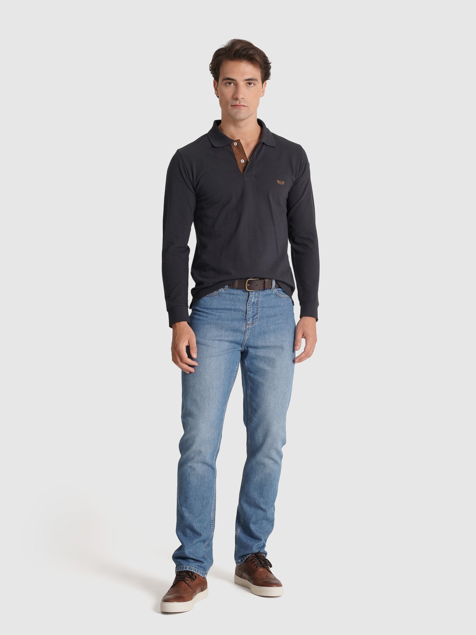 BLUE COTTON POLO LONG SLEEVE REGULAR FIT MR. BLUE