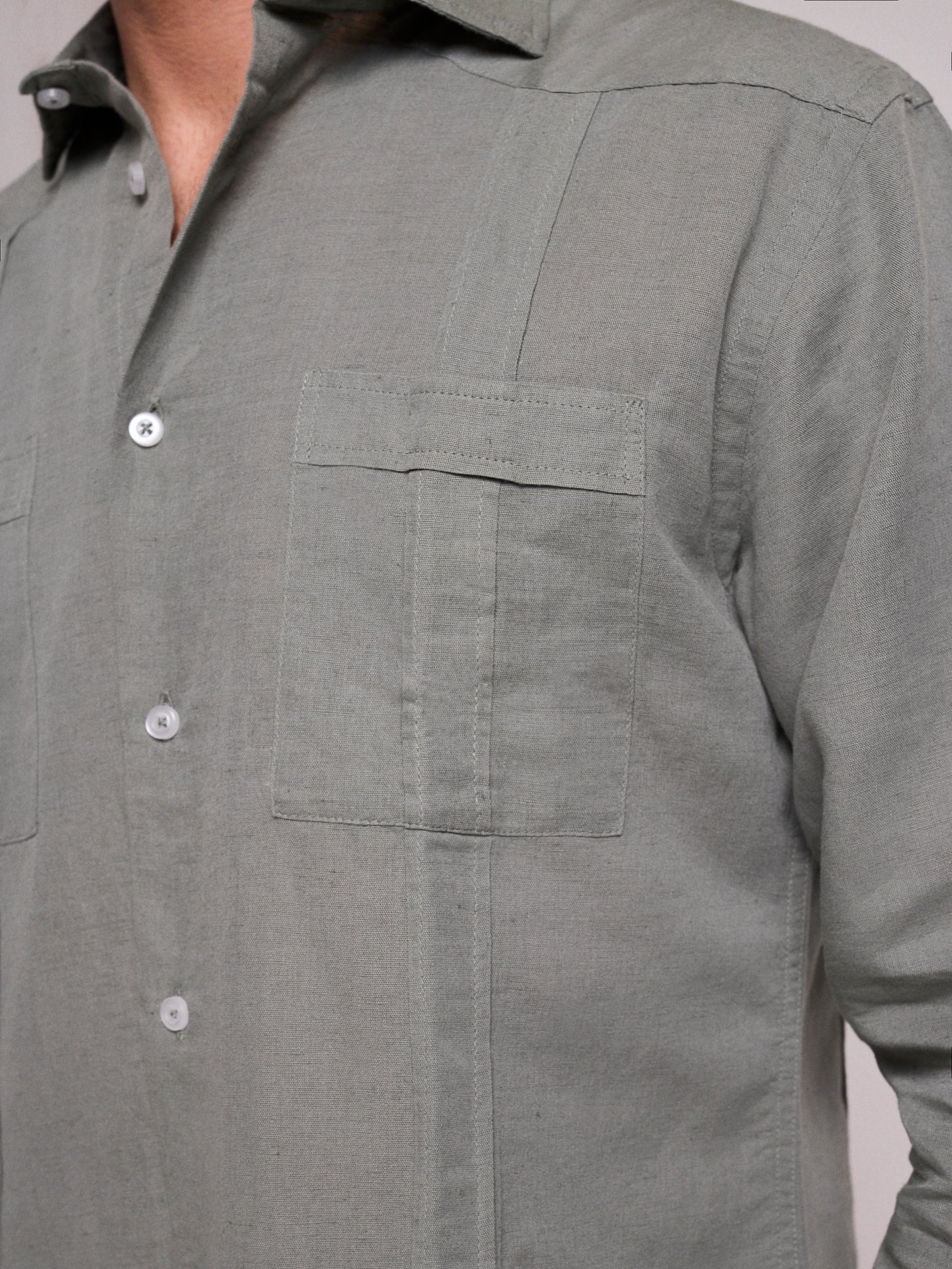 GREEN LINEN SHIRT LONG SLEEVE REGULAR FIT MR. BLUE