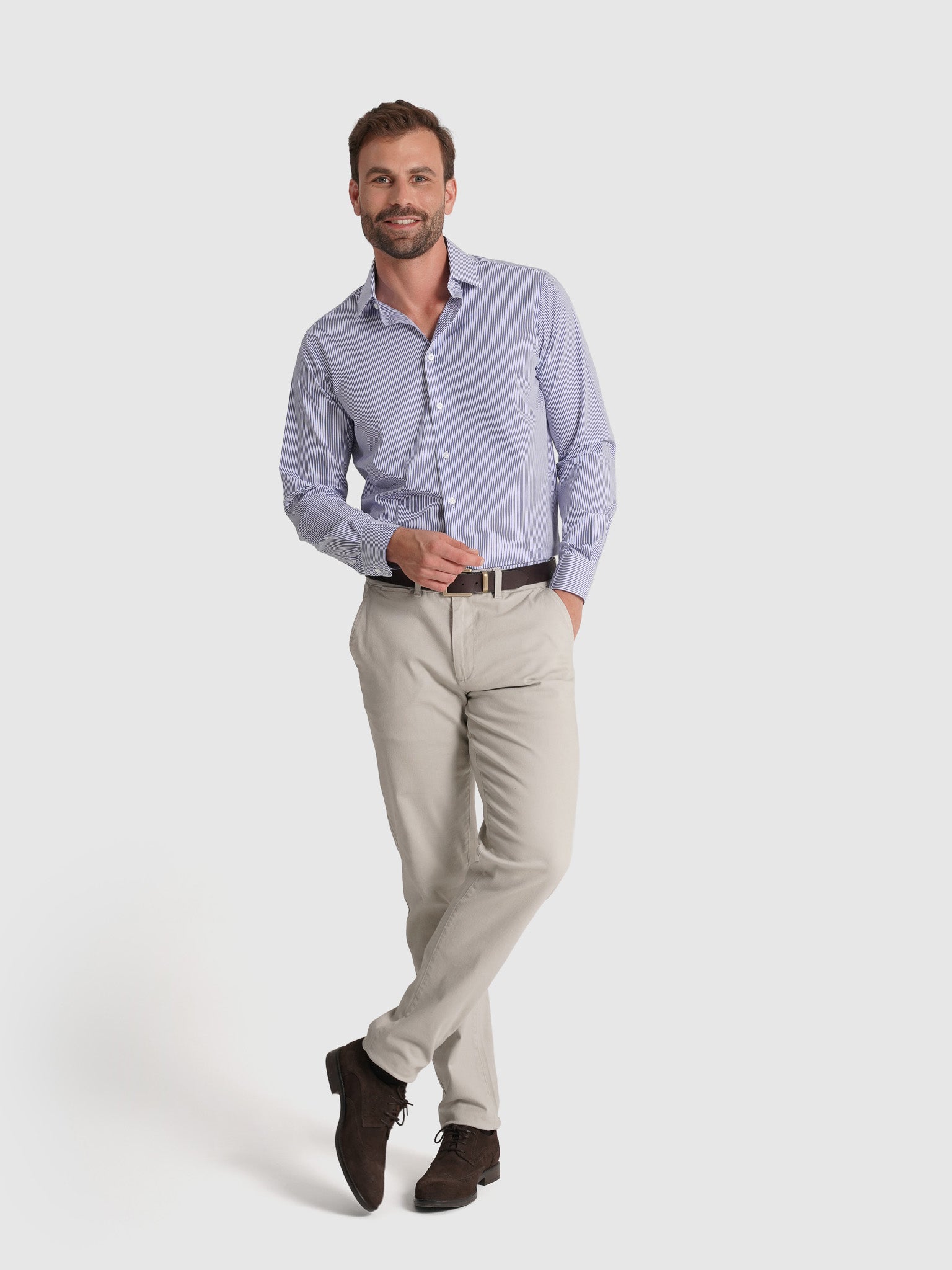 LONG SLEEVE BLUE COTTON SHIRT CLASSIC FIT MR. BLUE