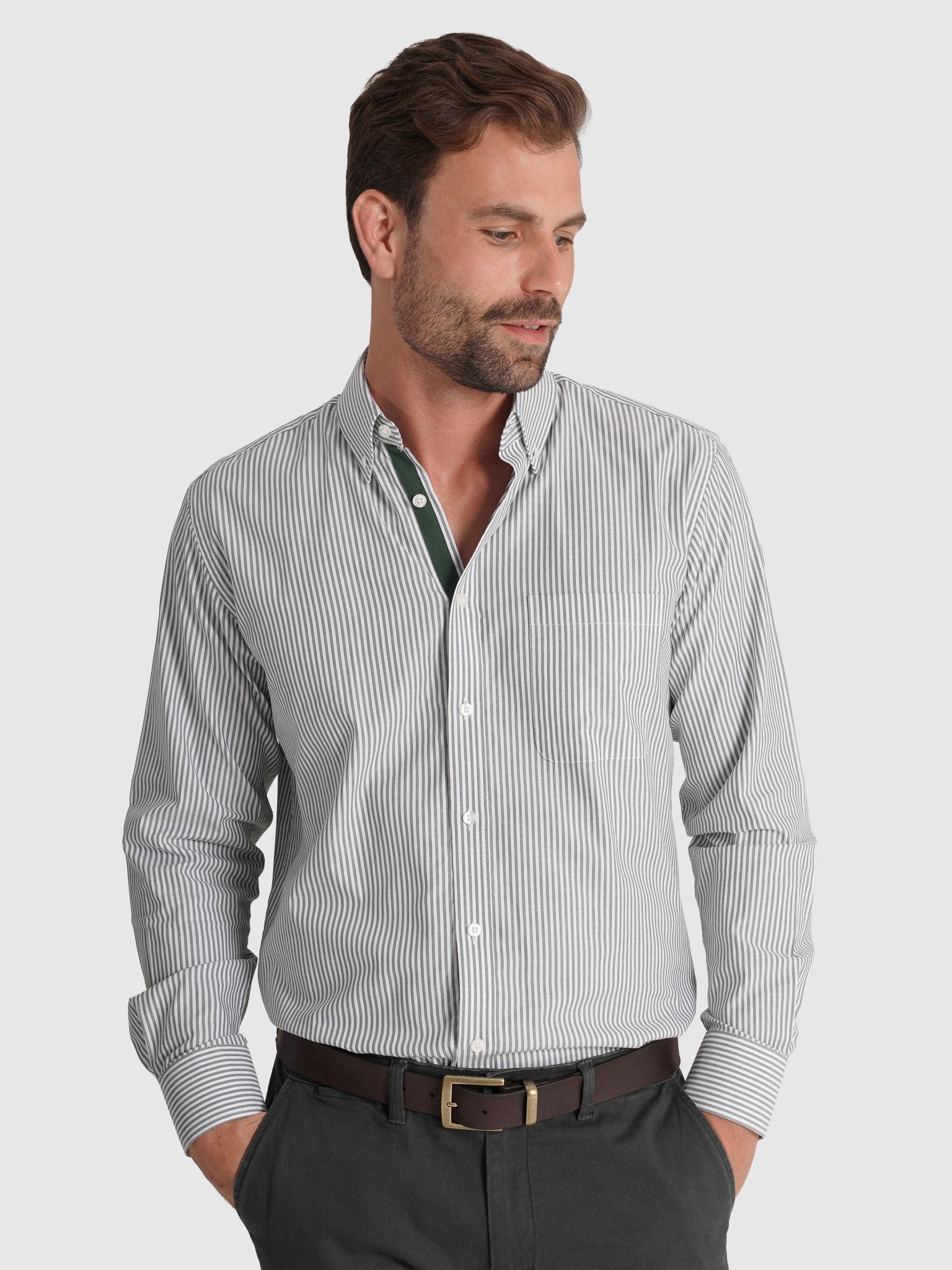 CAMISA ALGODÓN VERDE MANGA LARGA REGULAR FIT MR. AZUL