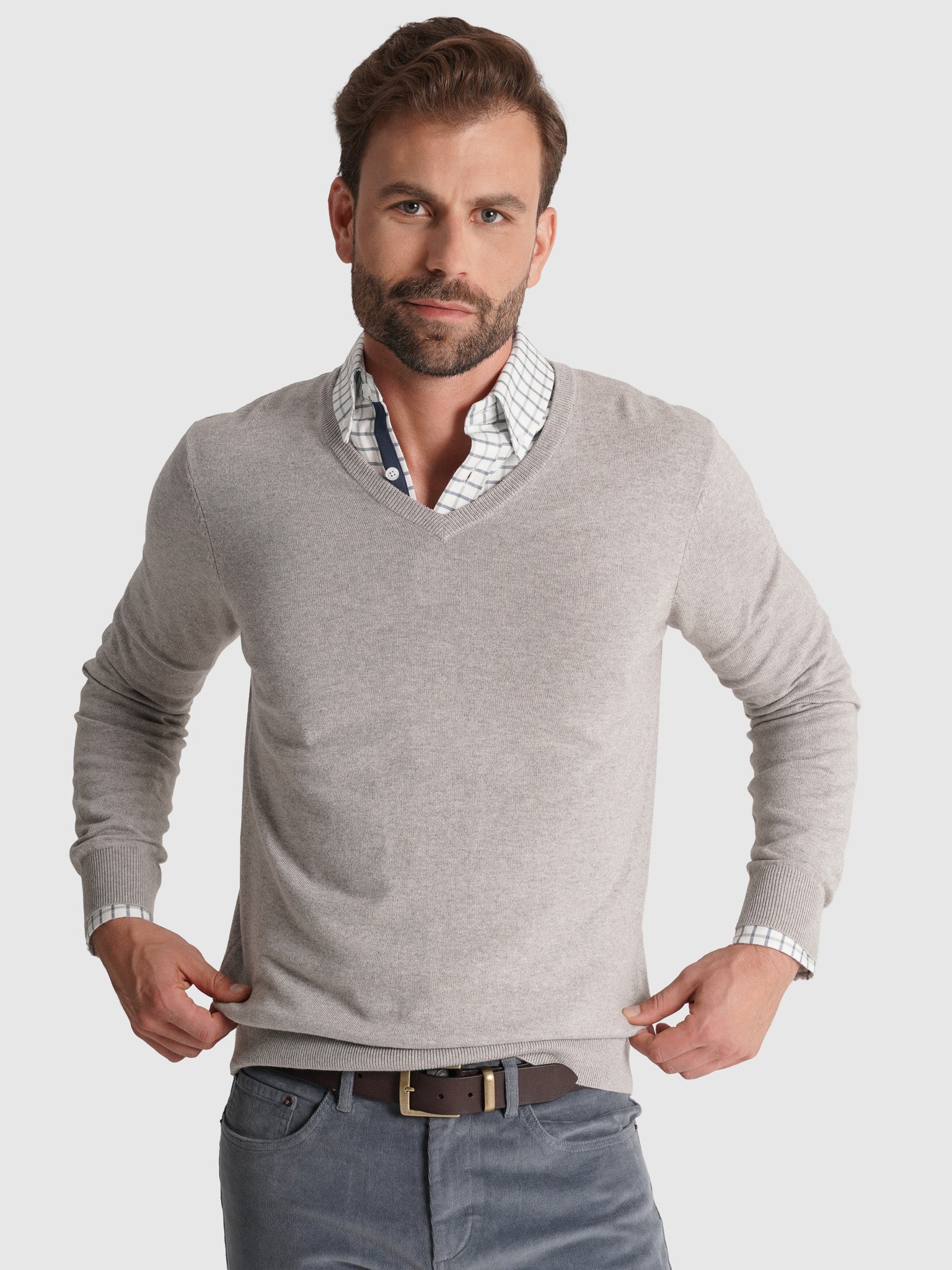 GRAY CASHMERE PULLOVER LONG SLEEVE REGULAR FIT MR. BLUE