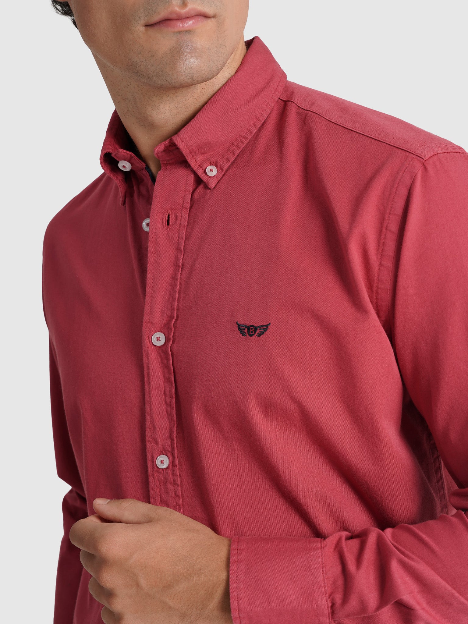 CAMISA ALGODÓN ROJA MANGA LARGA REGULAR FIT MR. AZUL