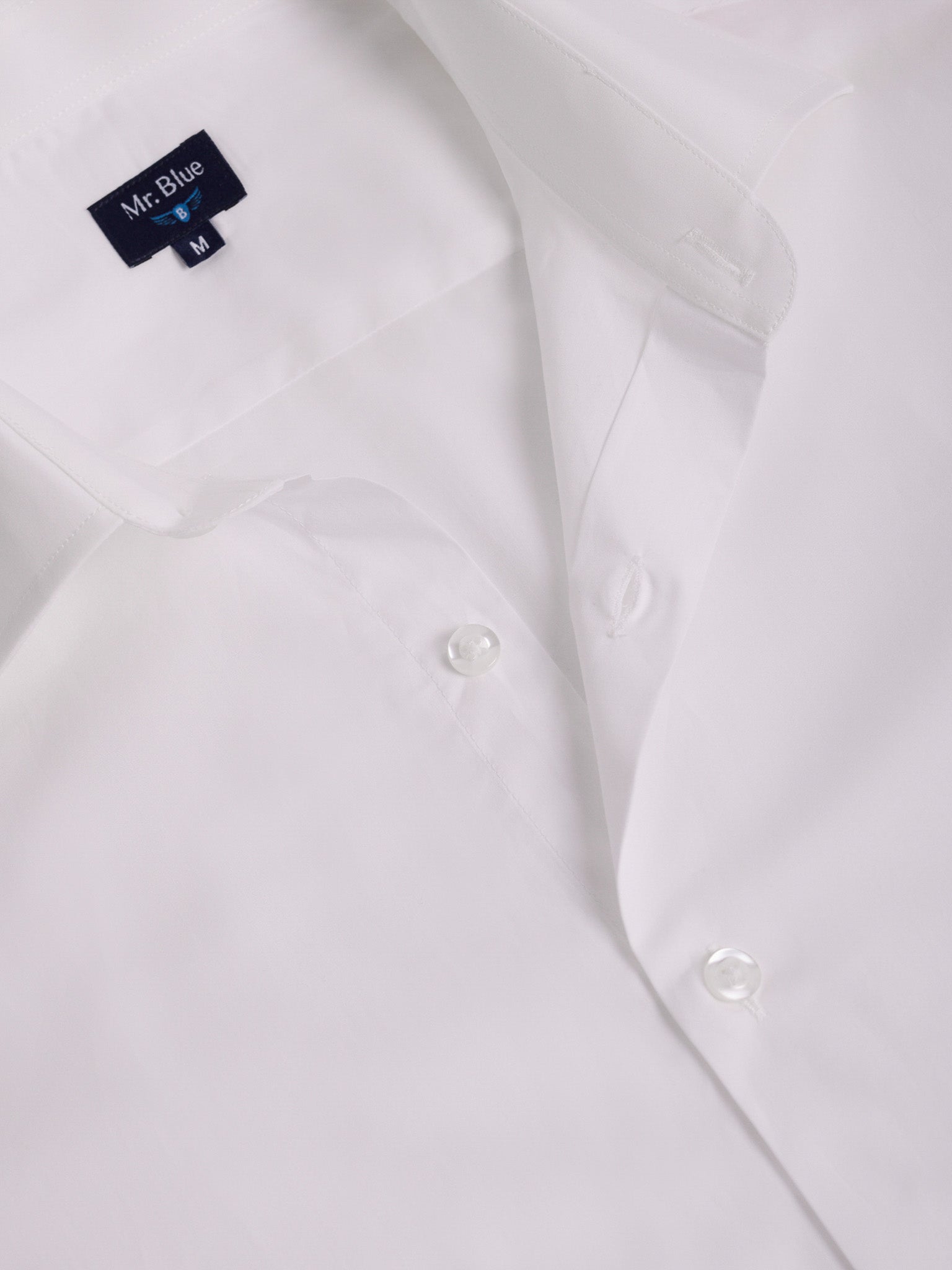 WHITE COTTON LONG SLEEVE SLIM FIT MR SHIRT. BLUE