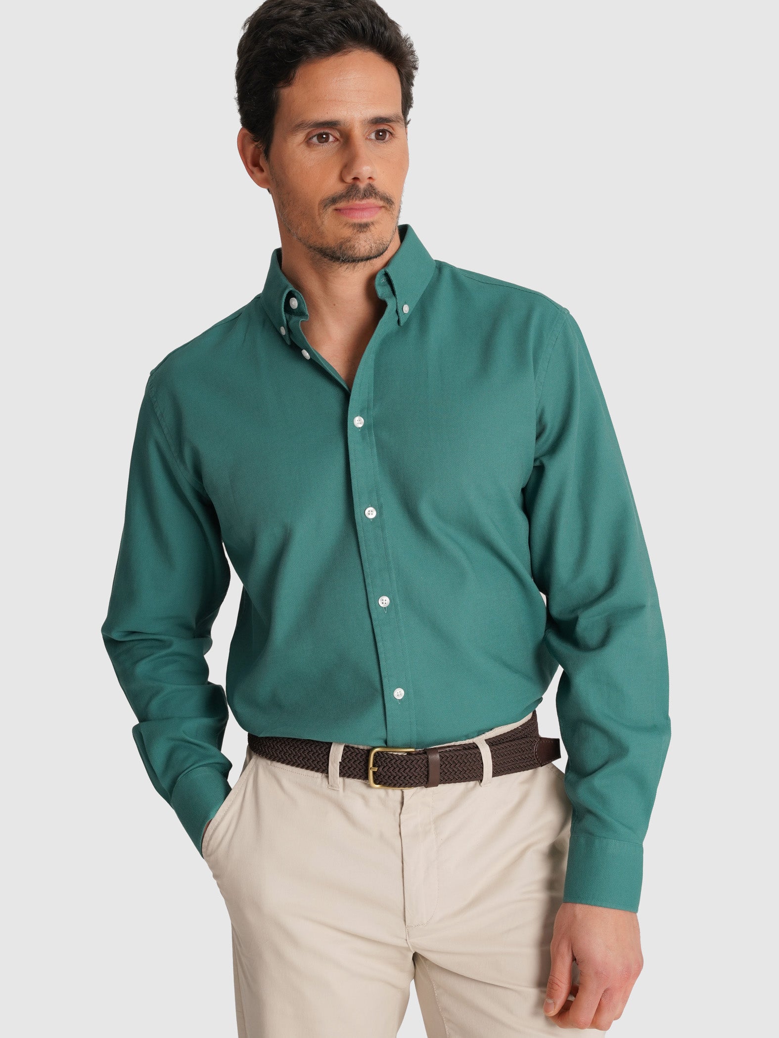 CAMISA ALGODÃO VERDE MANGA COMPRIDA REGULAR FIT MR. BLUE